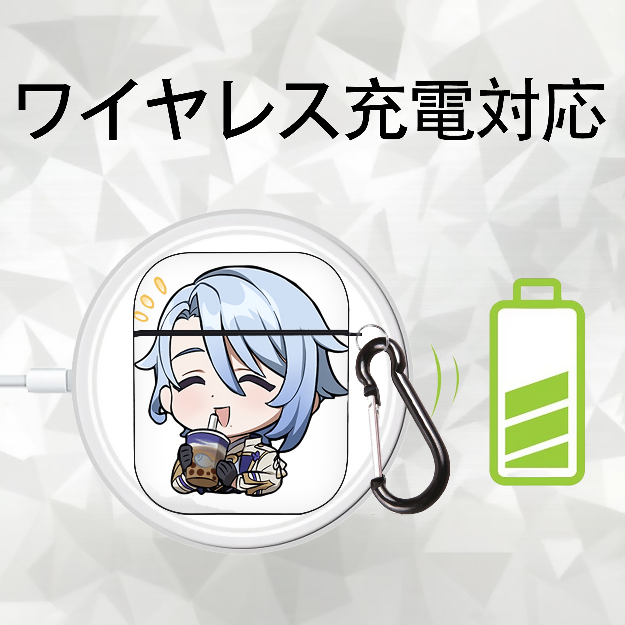 げんし神 神里綾人 かみさとあやと genshin Kamisato Ayato AirPods 第2世代保護ケース ハードシェル ブラック 耐衝撃・防指紋・カラビナ付き