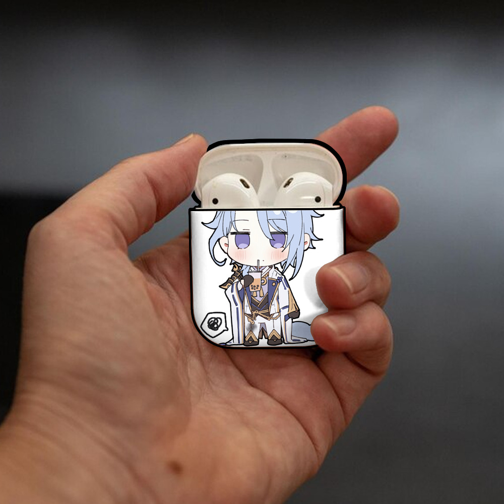 げんし神 神里綾人 かみさとあやと genshin Kamisato Ayato AirPods 第2世代保護ケース ハードシェル ブラック 耐衝撃・防指紋・カラビナ付き
