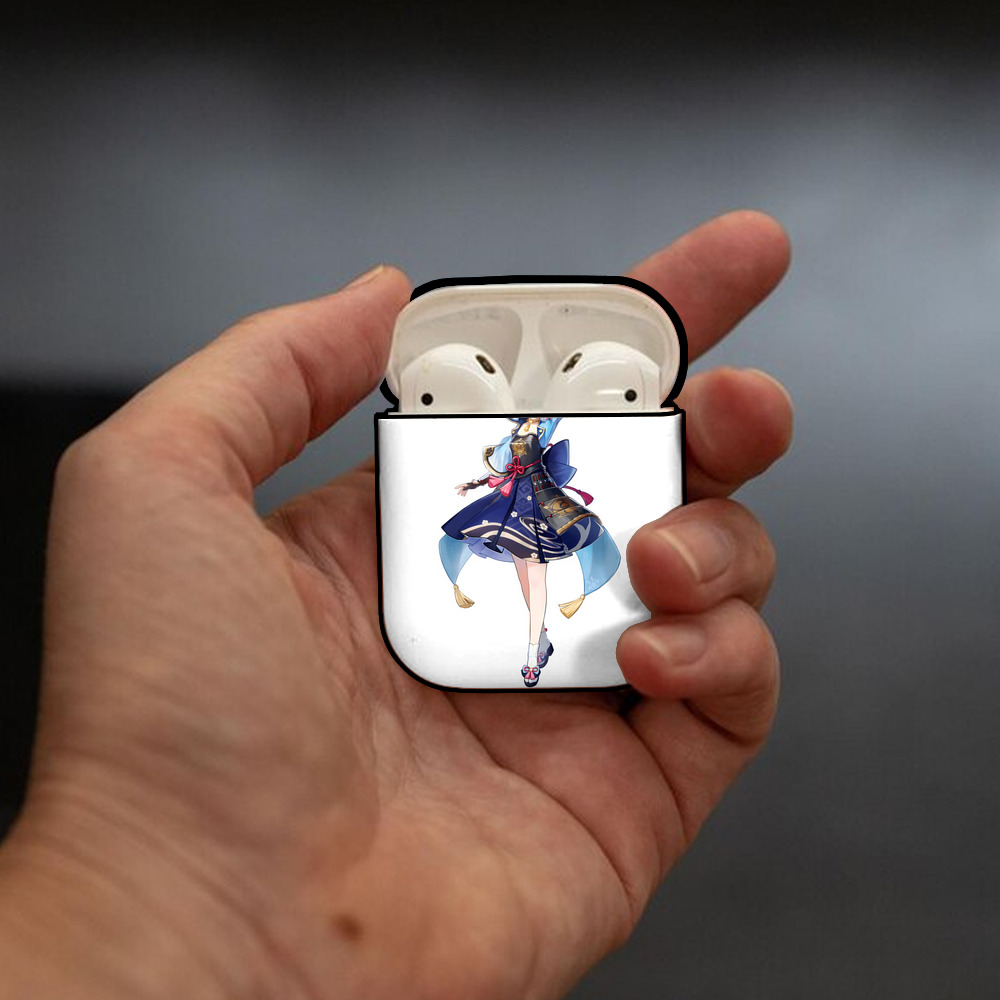 げんし神 神里綾華 神宮寺レン genshin Kamimiya Ren AirPods 第2世代保護ケース ハードシェル ブラック 耐衝撃・防指紋・カラビナ付き
