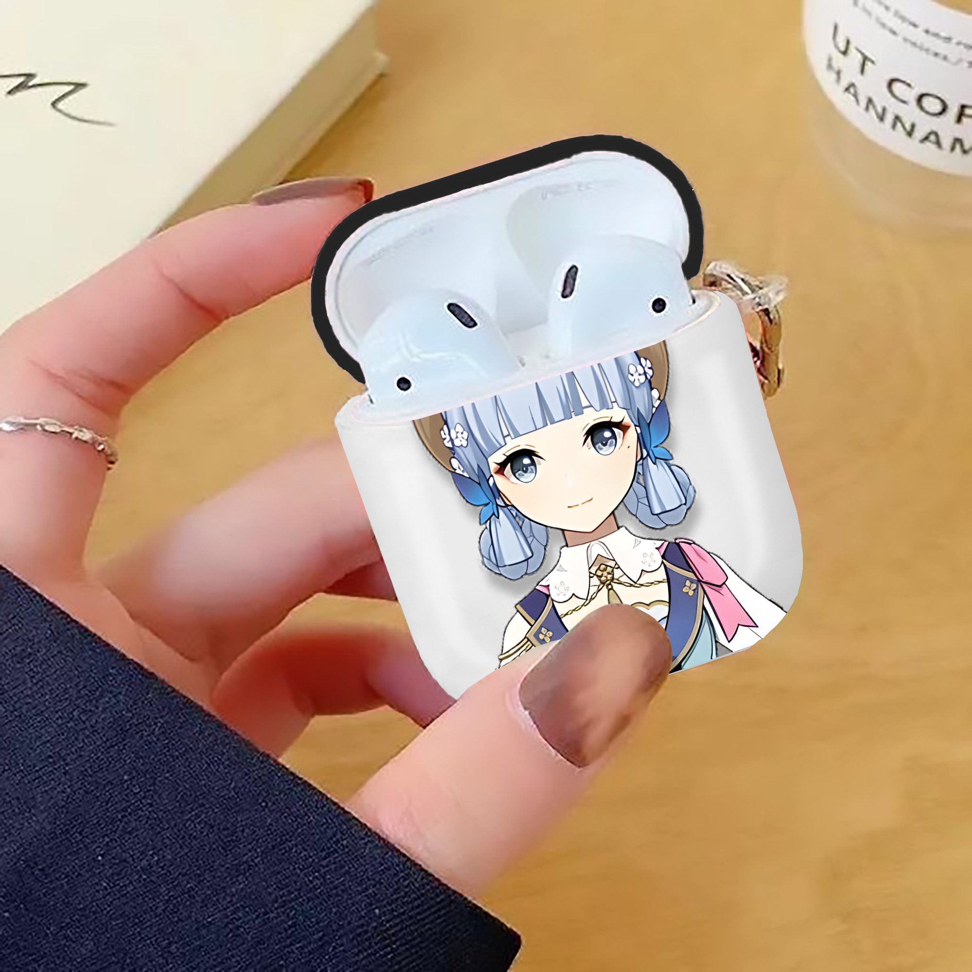 げんし神 神里綾華 神宮寺レン genshin Kamimiya Ren AirPods 第2世代保護ケース ハードシェル ブラック 耐衝撃・防指紋・カラビナ付き