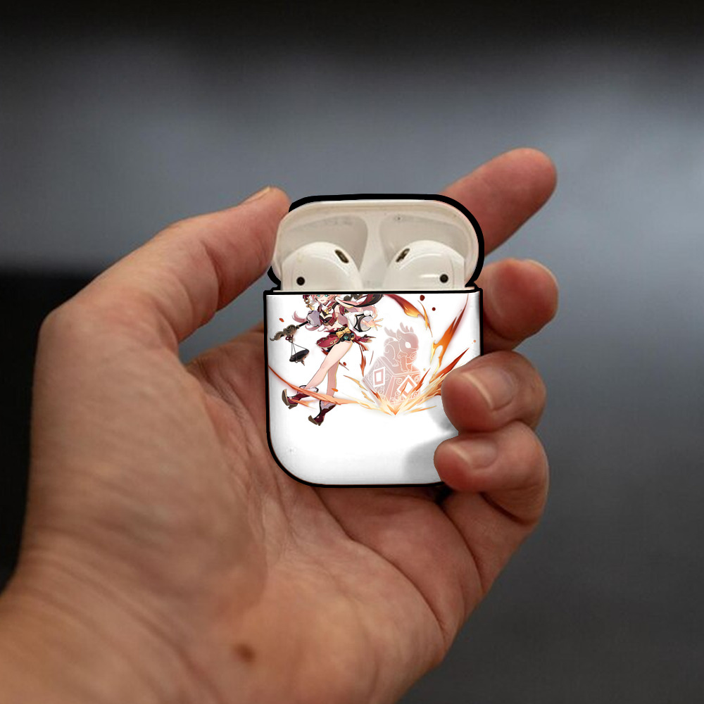 げんし神 ヤンフェイ genshin Yanfei AirPods 第2世代保護ケース ハードシェル ブラック 耐衝撃・防指紋・カラビナ付き