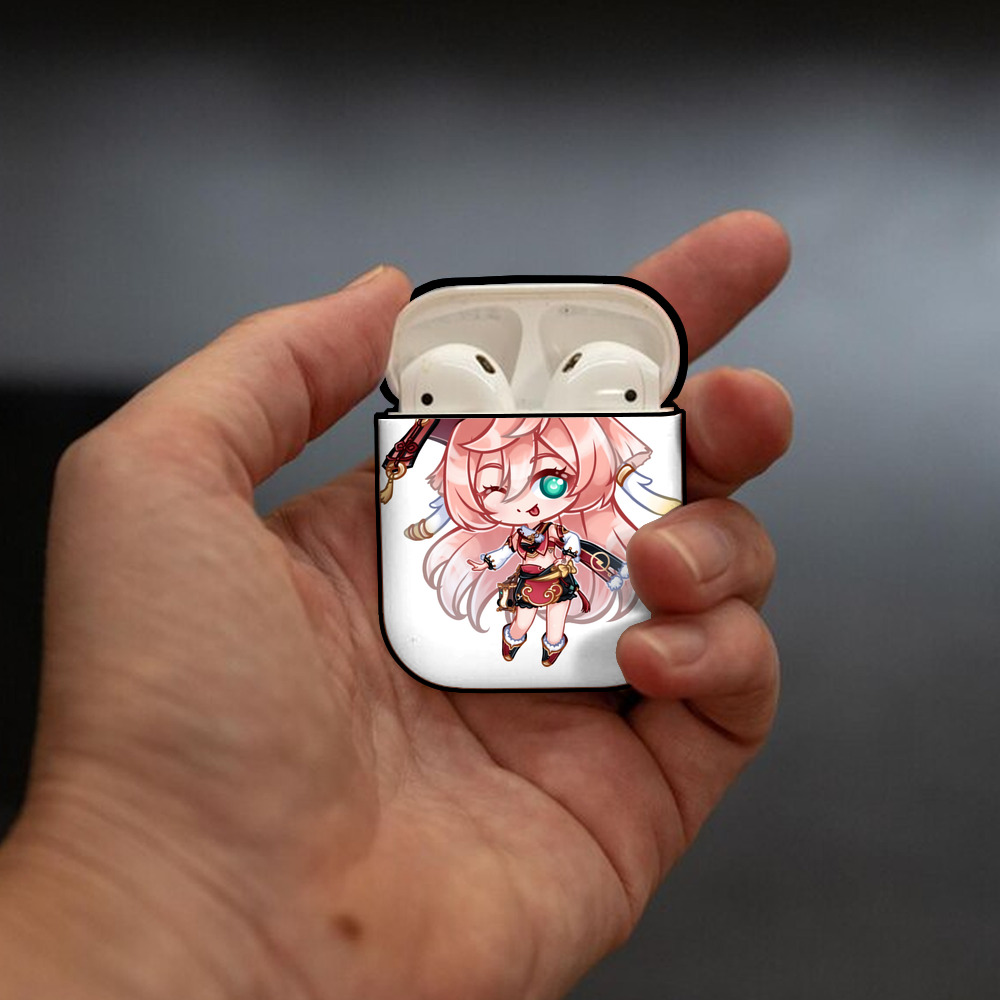げんし神 ヤンフェイ genshin Yanfei AirPods 第2世代保護ケース ハードシェル ブラック 耐衝撃・防指紋・カラビナ付き