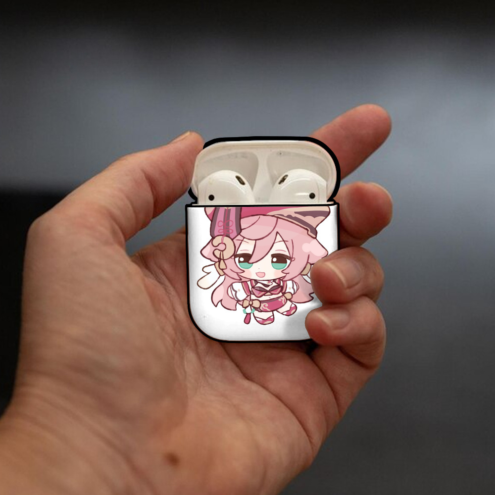 げんし神 ヤンフェイ genshin Yanfei AirPods 第2世代保護ケース ハードシェル ブラック 耐衝撃・防指紋・カラビナ付き