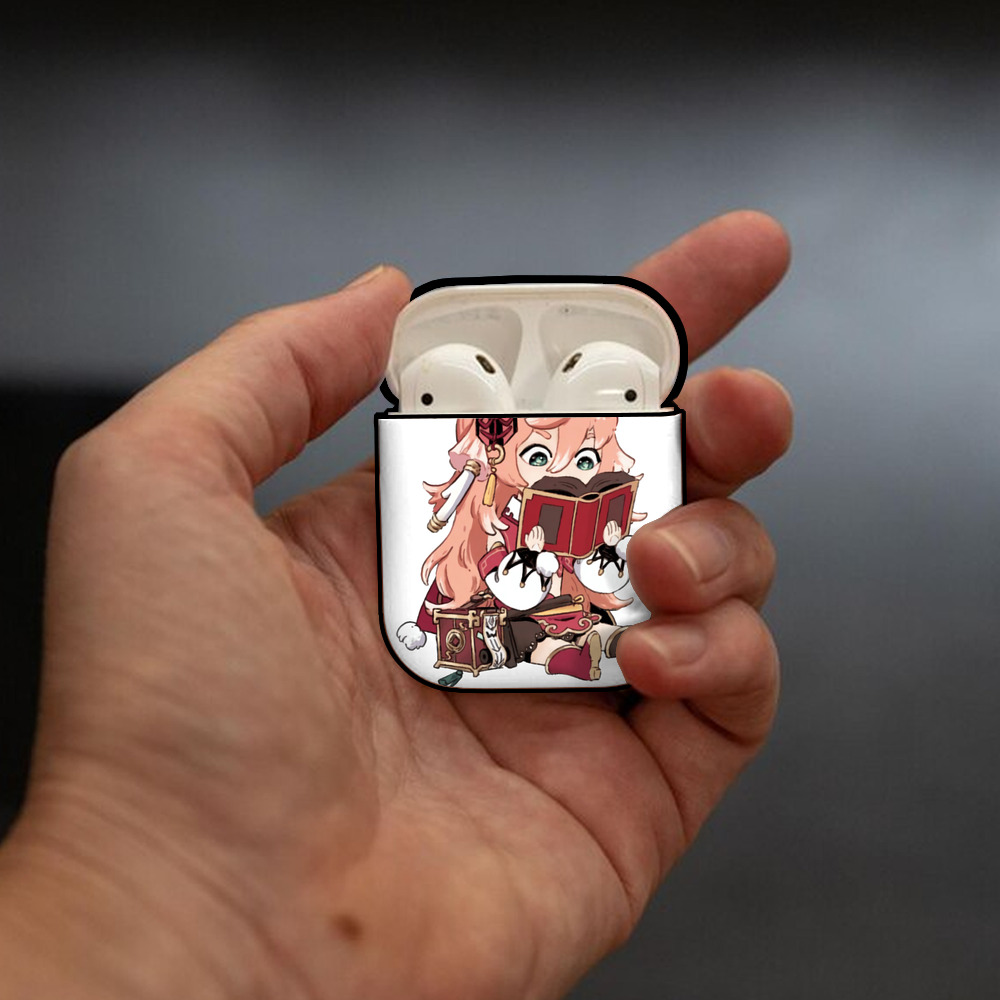 げんし神 ヤンフェイ genshin Yanfei AirPods 第2世代保護ケース ハードシェル ブラック 耐衝撃・防指紋・カラビナ付き