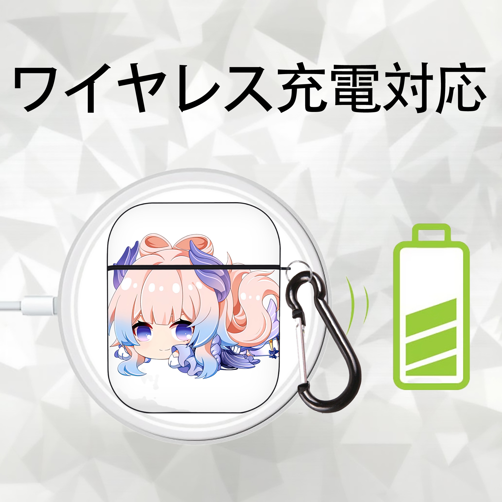 げんし神 珊瑚宮心海 サンゴノミヤ・ココミ genshin Sangonomiya Kokomi AirPods 第2世代保護ケース ハードシェル ブラック 耐衝撃・防指紋・カラビナ付き