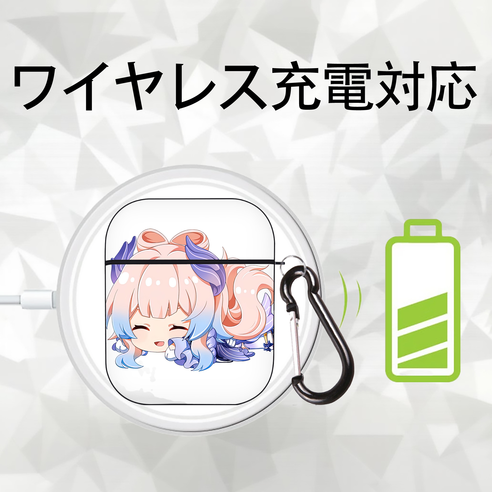 げんし神 珊瑚宮心海 サンゴノミヤ・ココミ genshin Sangonomiya Kokomi AirPods 第2世代保護ケース ハードシェル ブラック 耐衝撃・防指紋・カラビナ付き