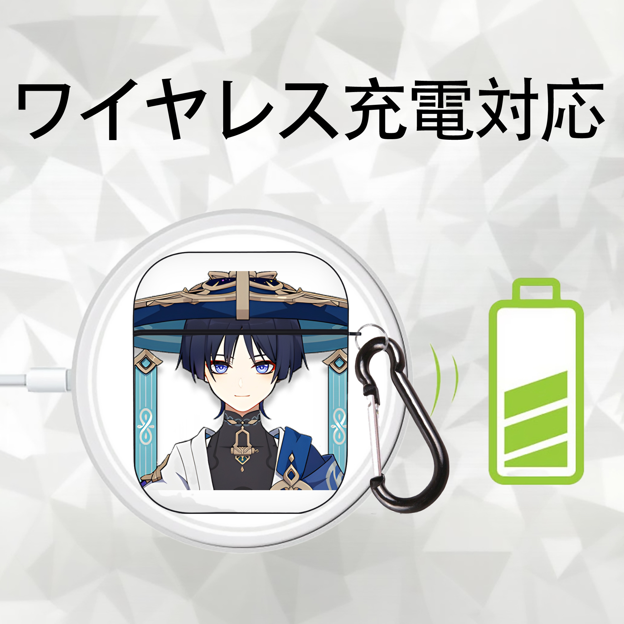 げんし神 さんペい genshin Sanpei AirPods 第2世代保護ケース ハードシェル ブラック 耐衝撃・防指紋・カラビナ付き
