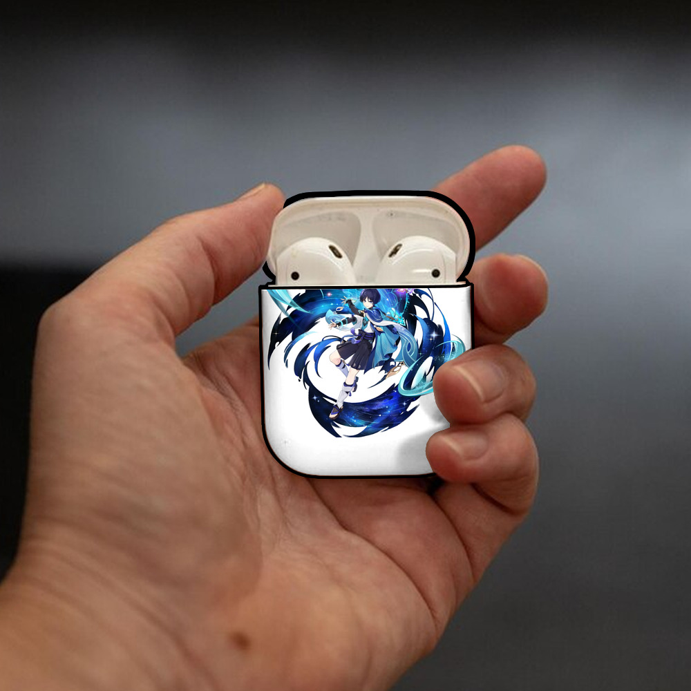 げんし神 さんペい genshin Sanpei AirPods 第2世代保護ケース ハードシェル ブラック 耐衝撃・防指紋・カラビナ付き