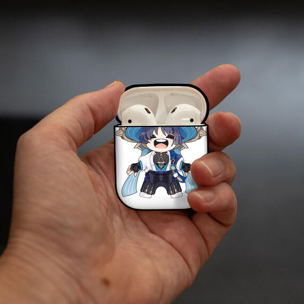 げんし神 さんペい genshin Sanpei AirPods 第2世代保護ケース ハードシェル ブラック 耐衝撃・防指紋・カラビナ付き