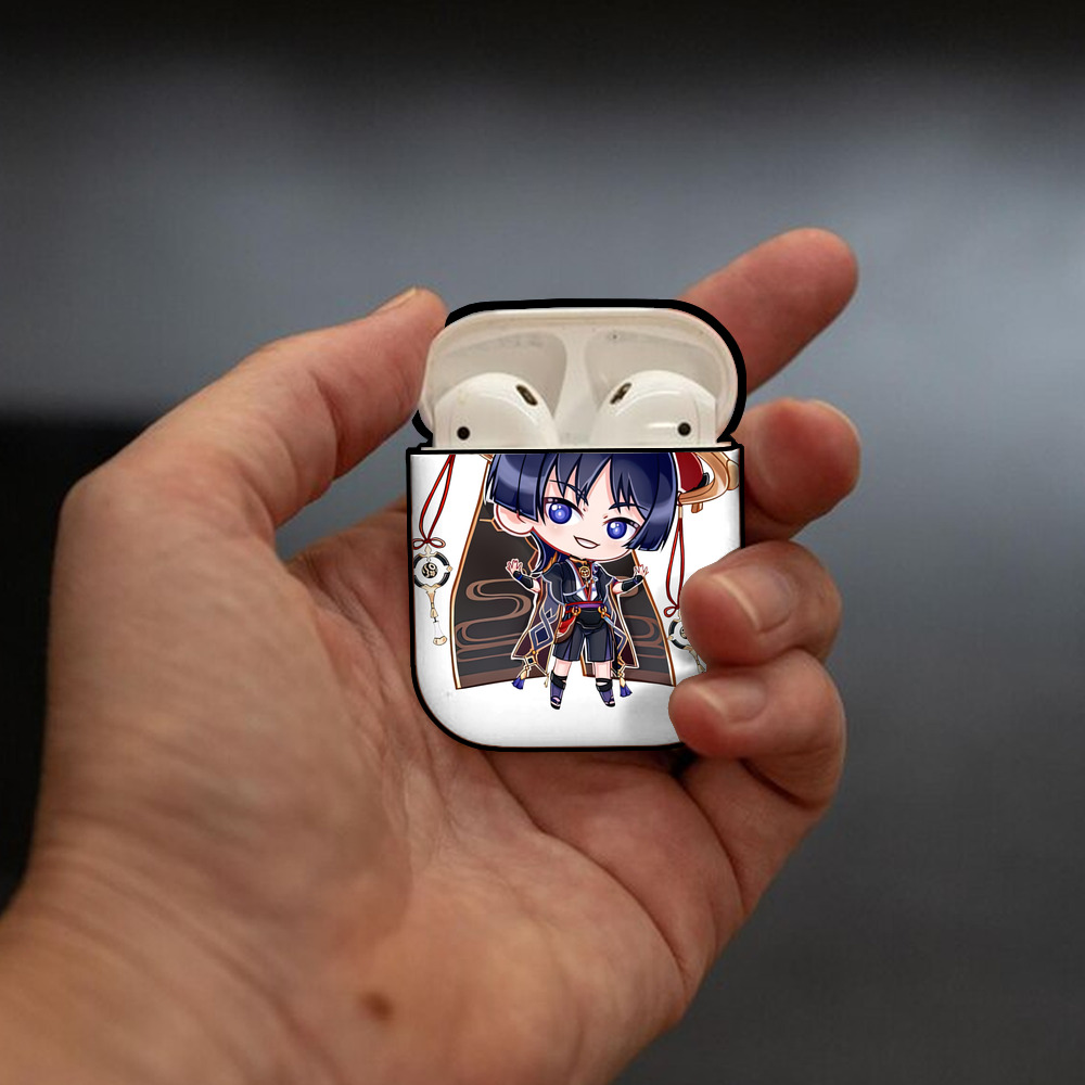 げんし神 さんペい genshin Sanpei AirPods 第2世代保護ケース ハードシェル ブラック 耐衝撃・防指紋・カラビナ付き