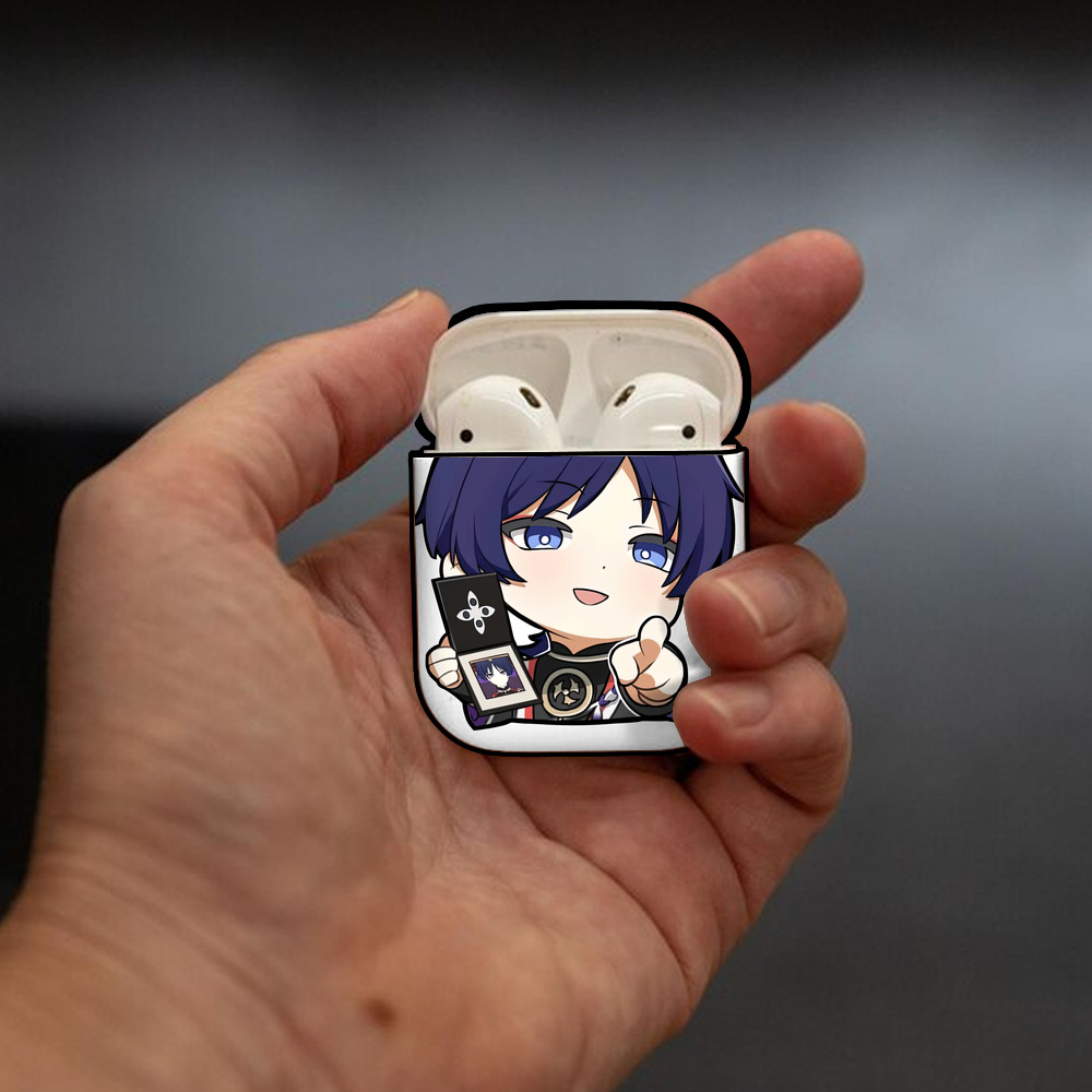 げんし神 さんペい genshin Sanpei AirPods 第2世代保護ケース ハードシェル ブラック 耐衝撃・防指紋・カラビナ付き