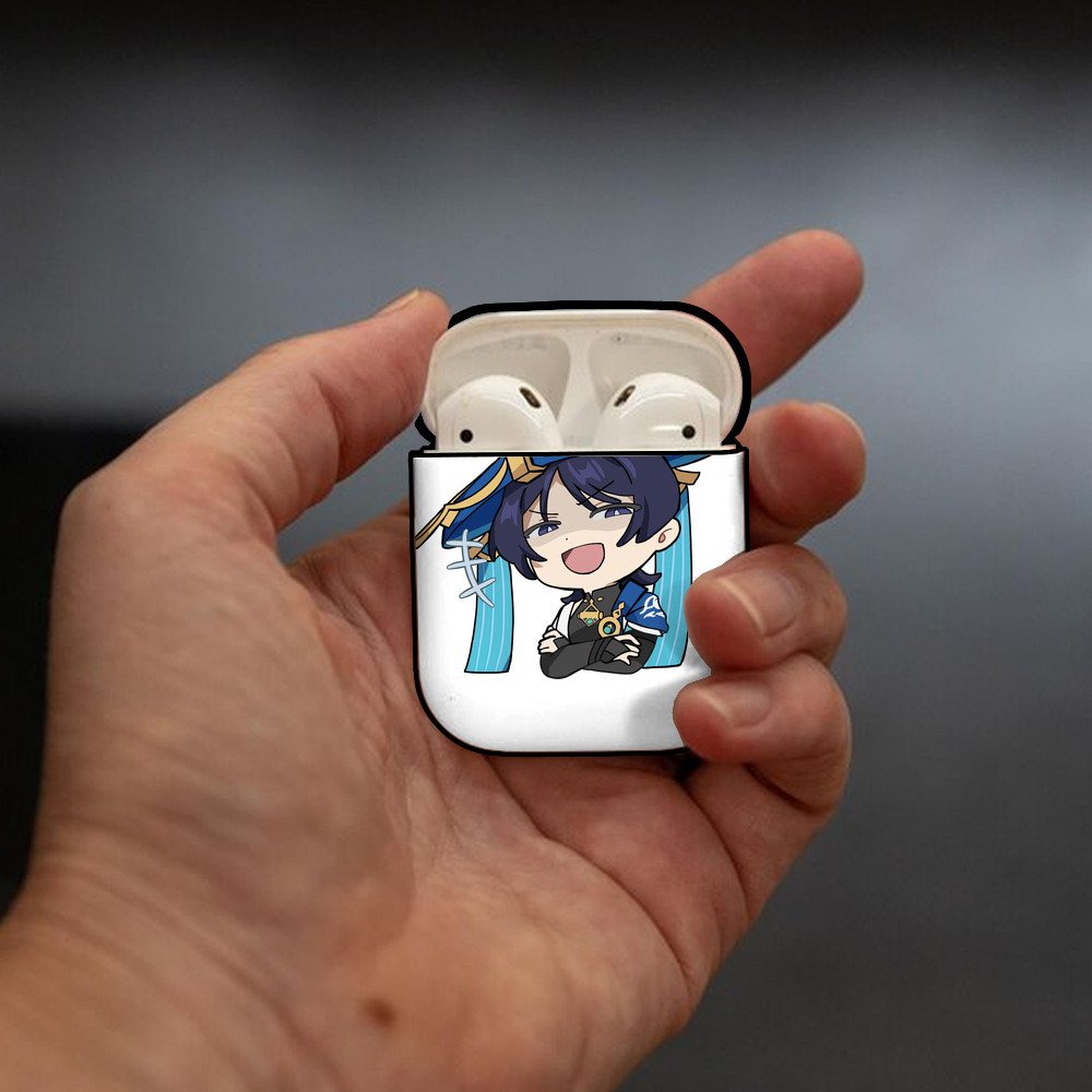 げんし神 さんペい genshin Sanpei AirPods 第2世代保護ケース ハードシェル ブラック 耐衝撃・防指紋・カラビナ付き