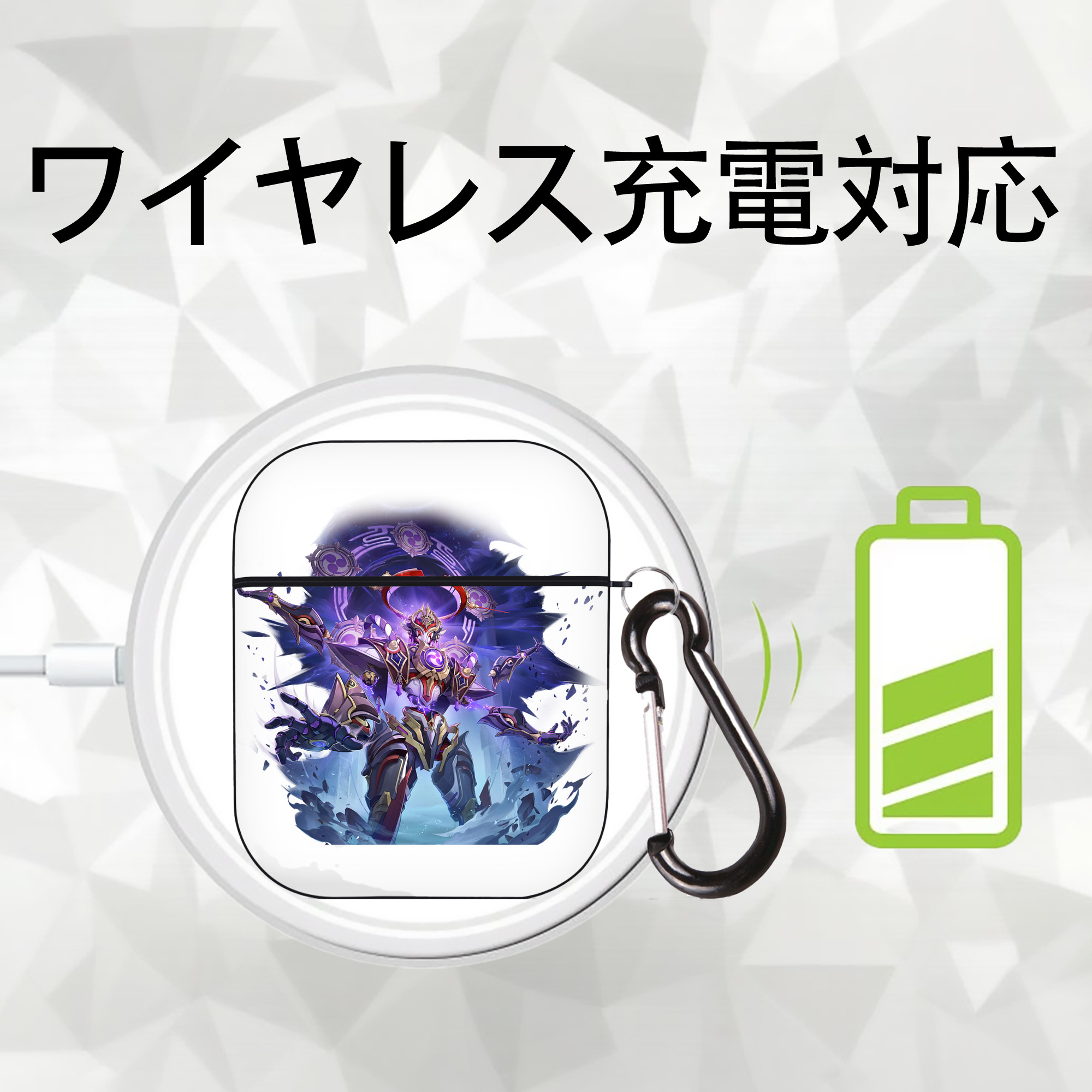 げんし神 さんペい genshin Sanpei AirPods 第2世代保護ケース ハードシェル ブラック 耐衝撃・防指紋・カラビナ付き