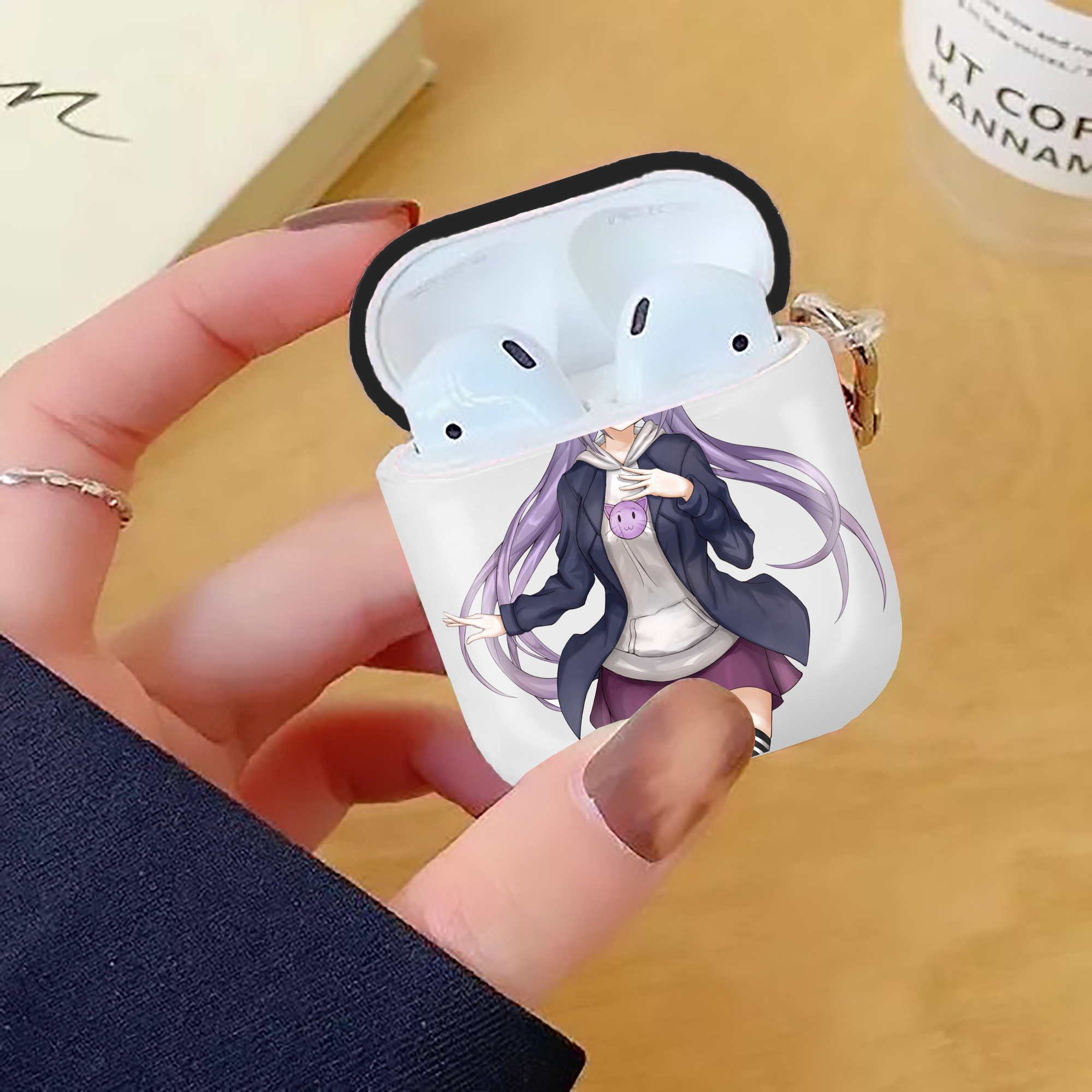 げんし神 刻晴 こくせい genshin Kokusei AirPods 第2世代保護ケース ハードシェル ブラック 耐衝撃・防指紋・カラビナ付き