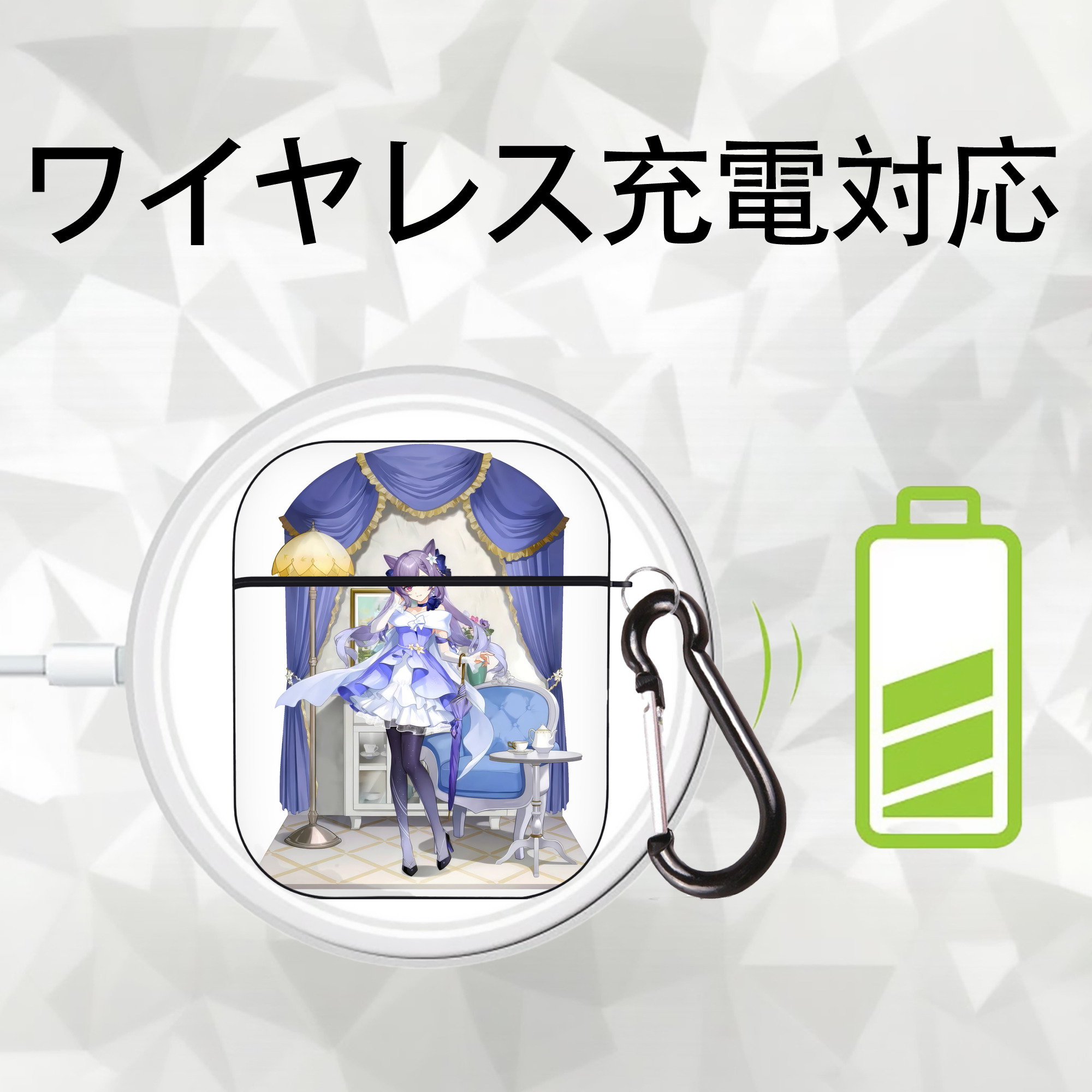 げんし神 刻晴 こくせい genshin Kokusei AirPods 第2世代保護ケース ハードシェル ブラック 耐衝撃・防指紋・カラビナ付き