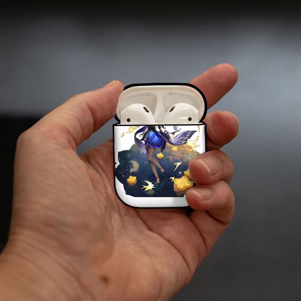 げんし神 刻晴 こくせい genshin Kokusei AirPods 第2世代保護ケース ハードシェル ブラック 耐衝撃・防指紋・カラビナ付き