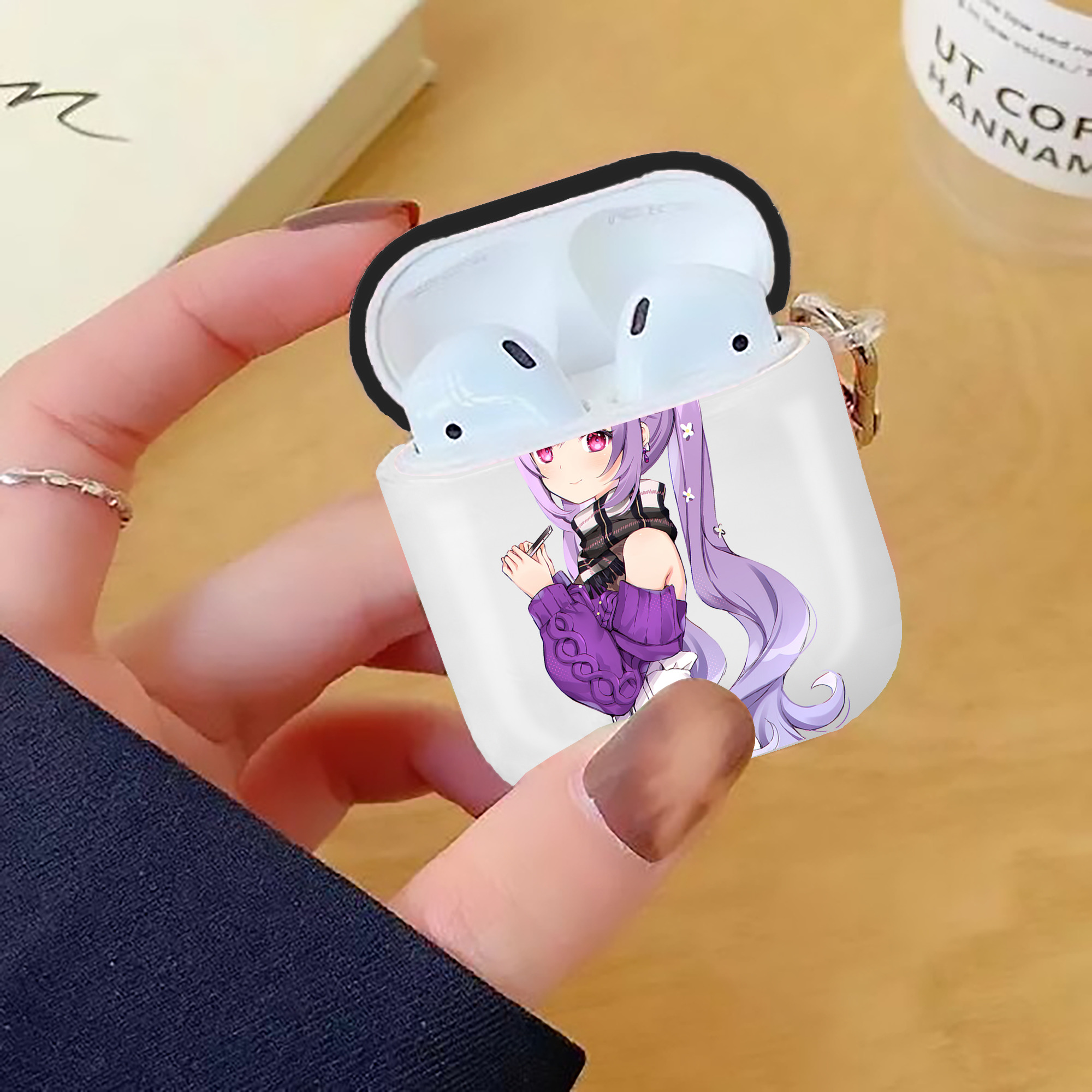 げんし神 刻晴 こくせい genshin Kokusei AirPods 第2世代保護ケース ハードシェル ブラック 耐衝撃・防指紋・カラビナ付き