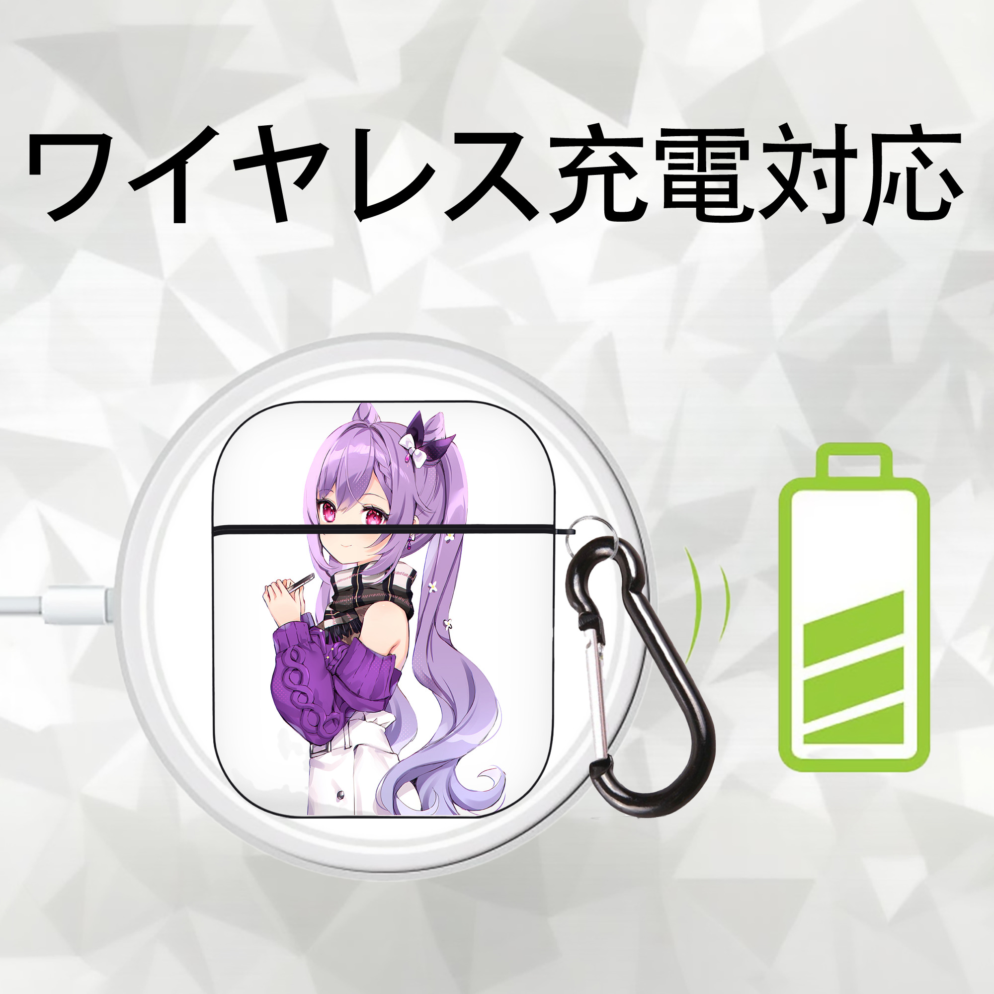げんし神 刻晴 こくせい genshin Kokusei AirPods 第2世代保護ケース ハードシェル ブラック 耐衝撃・防指紋・カラビナ付き