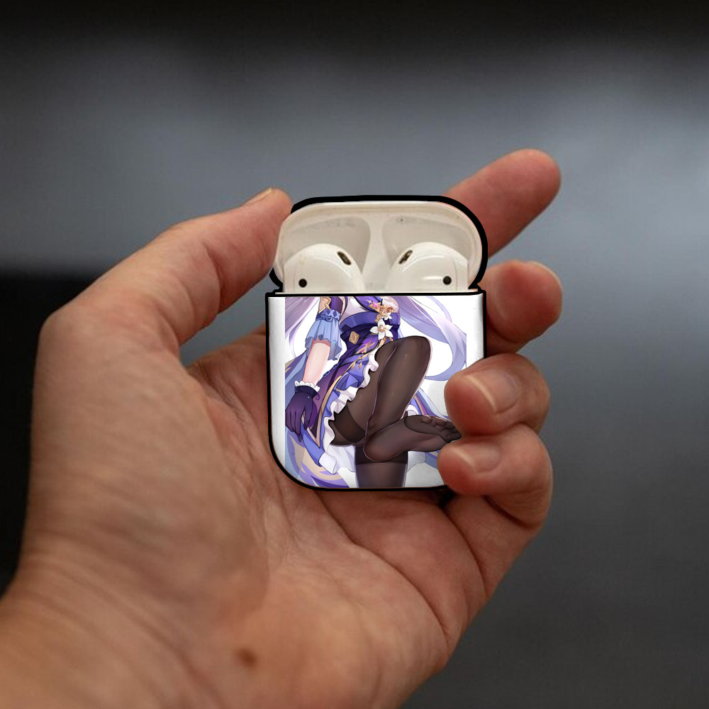 げんし神 刻晴 こくせい genshin Kokusei AirPods 第2世代保護ケース ハードシェル ブラック 耐衝撃・防指紋・カラビナ付き