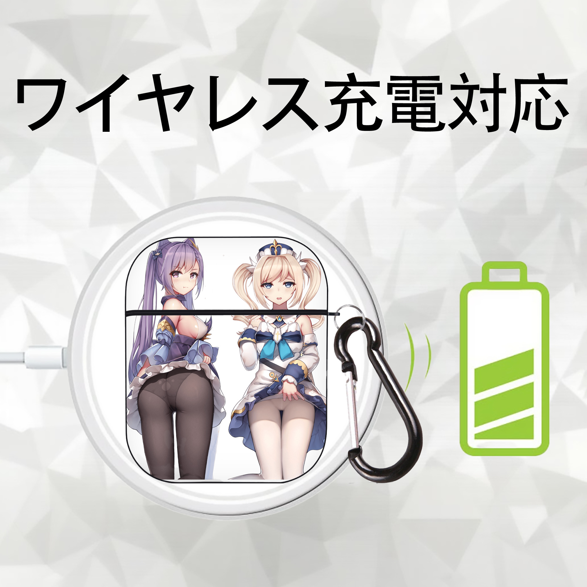 げんし神 刻晴 こくせい genshin Kokusei AirPods 第2世代保護ケース ハードシェル ブラック 耐衝撃・防指紋・カラビナ付き