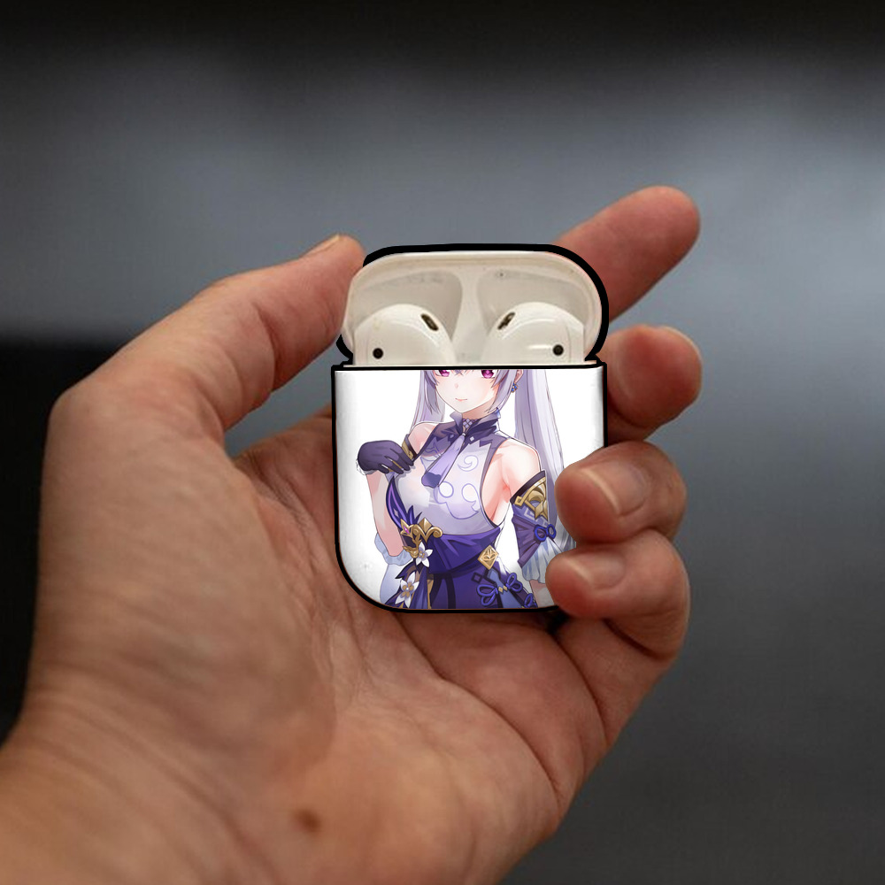 げんし神 刻晴 こくせい genshin Kokusei AirPods 第2世代保護ケース ハードシェル ブラック 耐衝撃・防指紋・カラビナ付き
