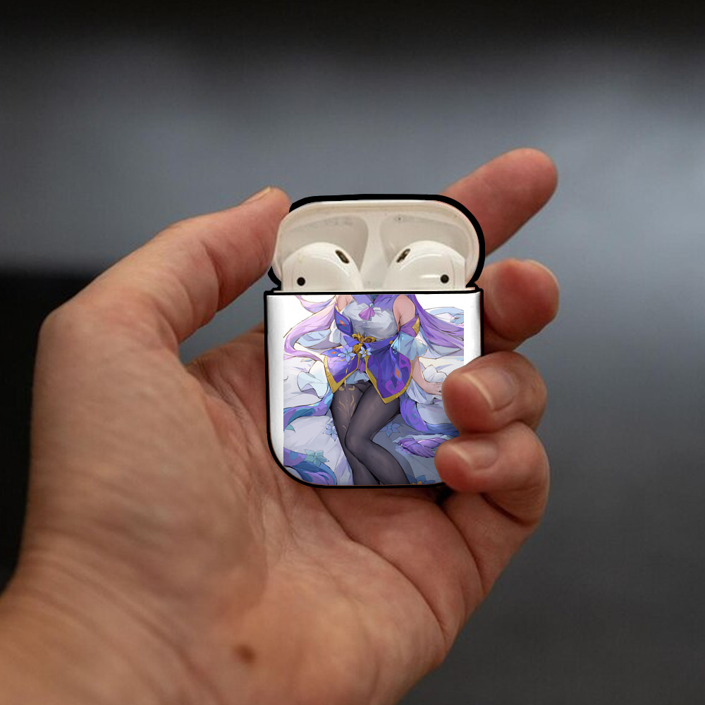 げんし神 刻晴 こくせい genshin Kokusei AirPods 第2世代保護ケース ハードシェル ブラック 耐衝撃・防指紋・カラビナ付き