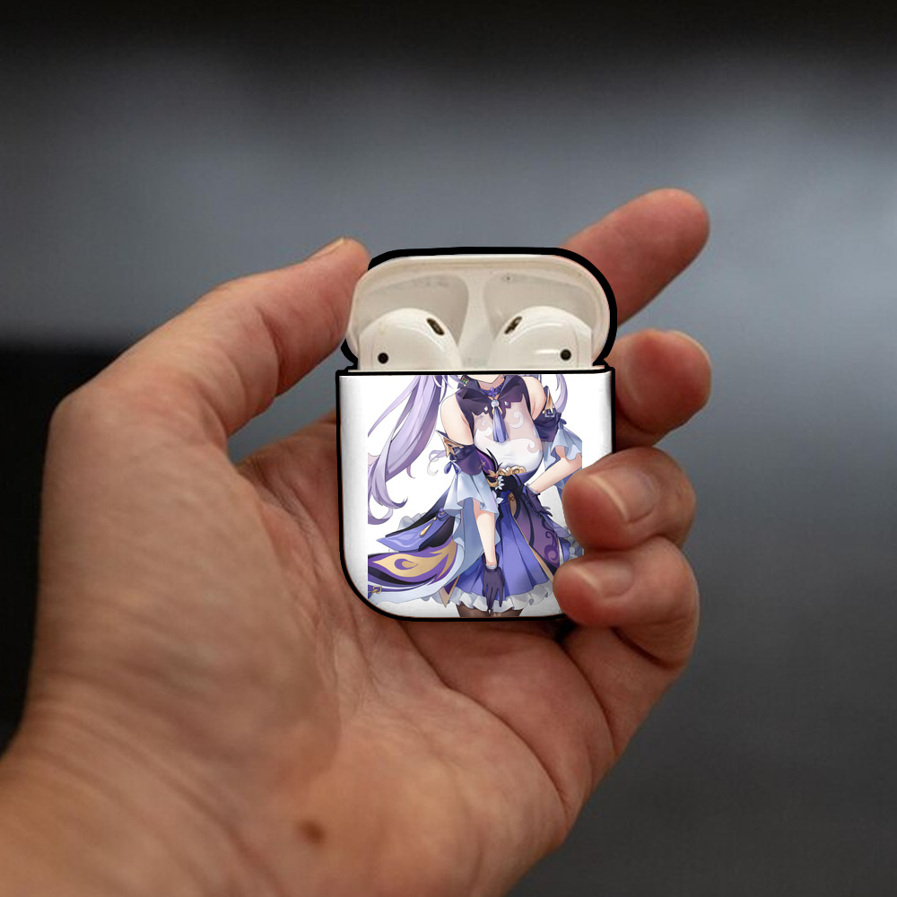 げんし神 刻晴 こくせい genshin Kokusei AirPods 第2世代保護ケース ハードシェル ブラック 耐衝撃・防指紋・カラビナ付き