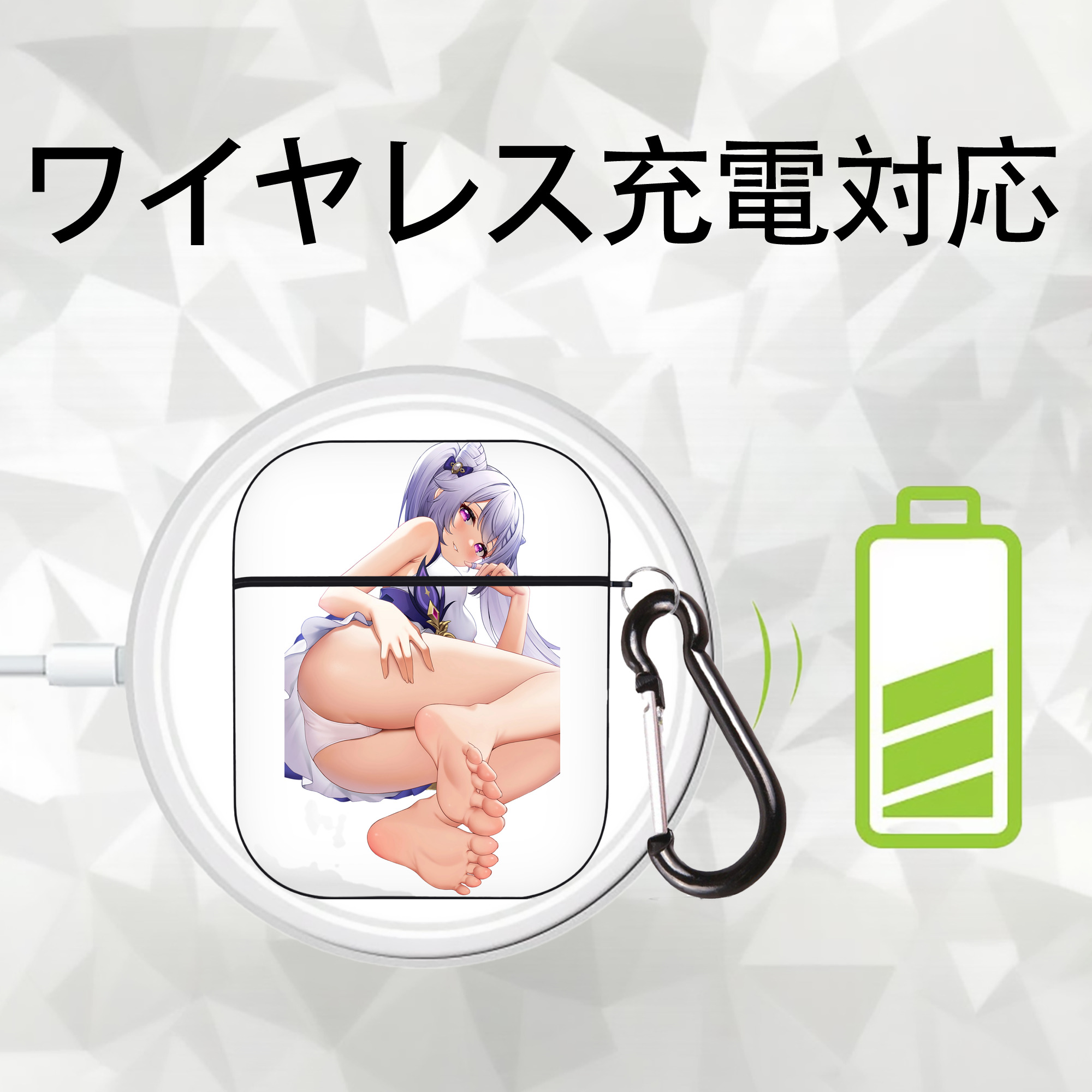 げんし神 刻晴 こくせい genshin Kokusei AirPods 第2世代保護ケース ハードシェル ブラック 耐衝撃・防指紋・カラビナ付き