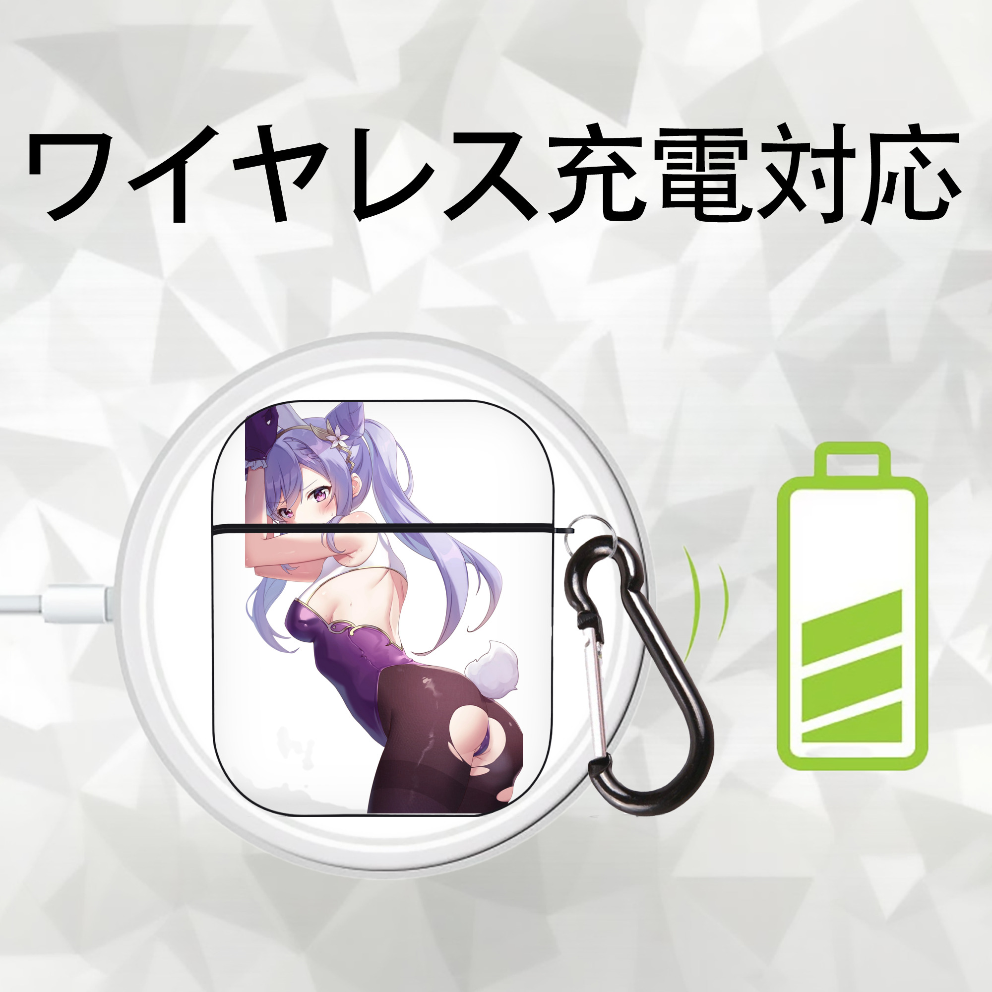 げんし神 刻晴 こくせい genshin Kokusei AirPods 第2世代保護ケース ハードシェル ブラック 耐衝撃・防指紋・カラビナ付き