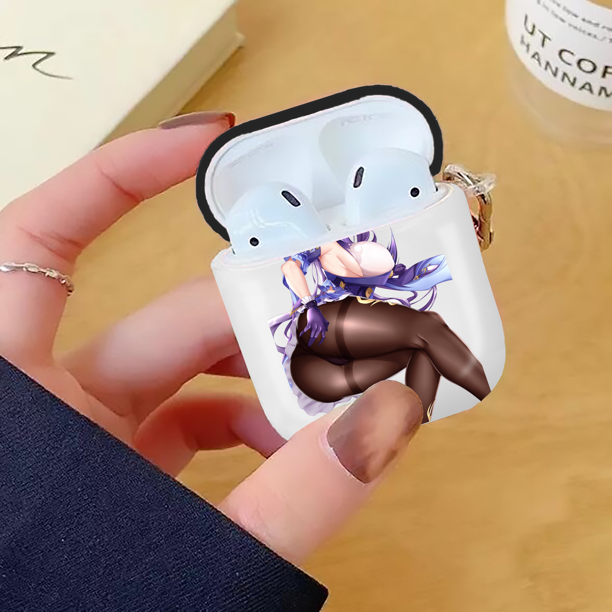 げんし神 刻晴 こくせい genshin Kokusei AirPods 第2世代保護ケース ハードシェル ブラック 耐衝撃・防指紋・カラビナ付き