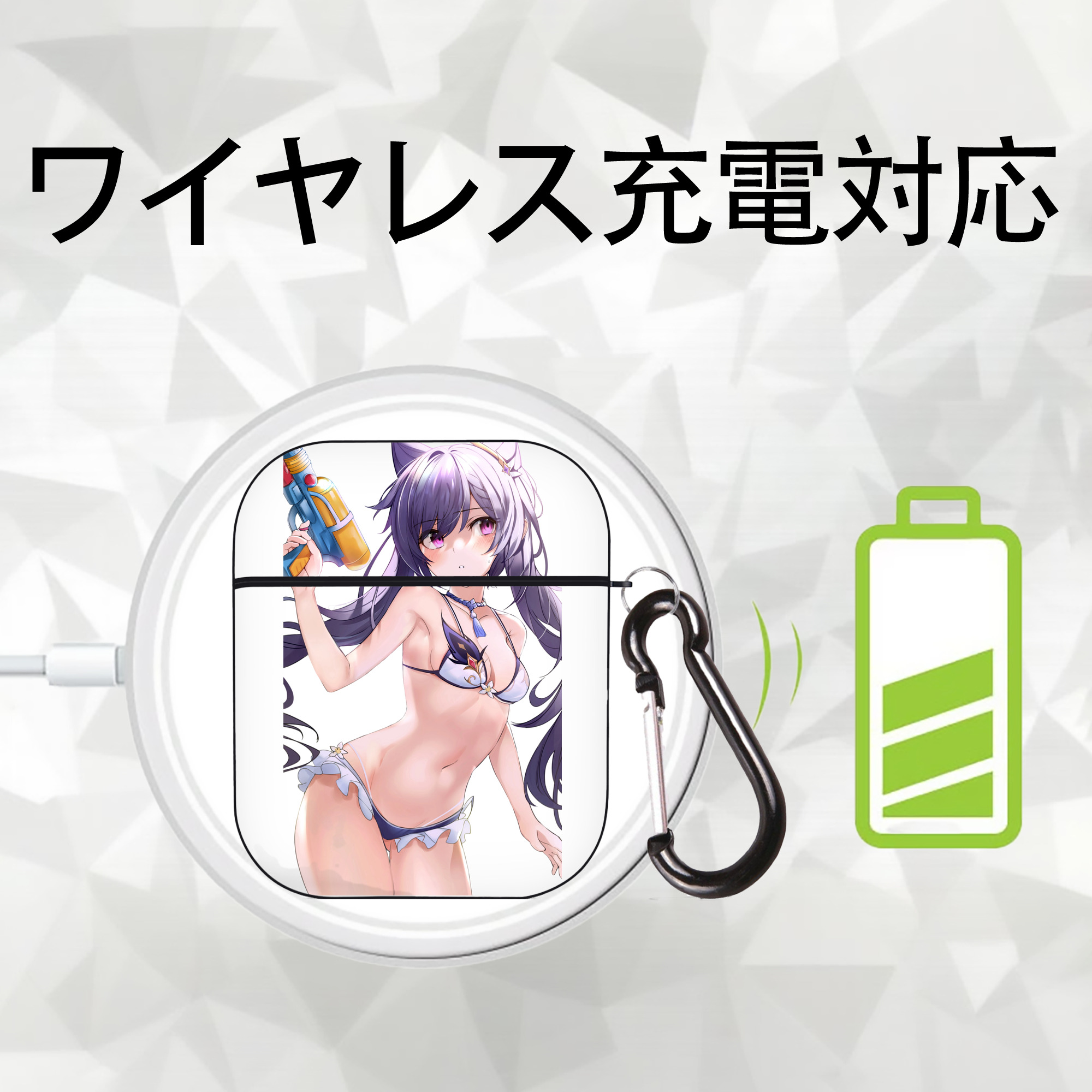 げんし神 刻晴 こくせい genshin Kokusei AirPods 第2世代保護ケース ハードシェル ブラック 耐衝撃・防指紋・カラビナ付き