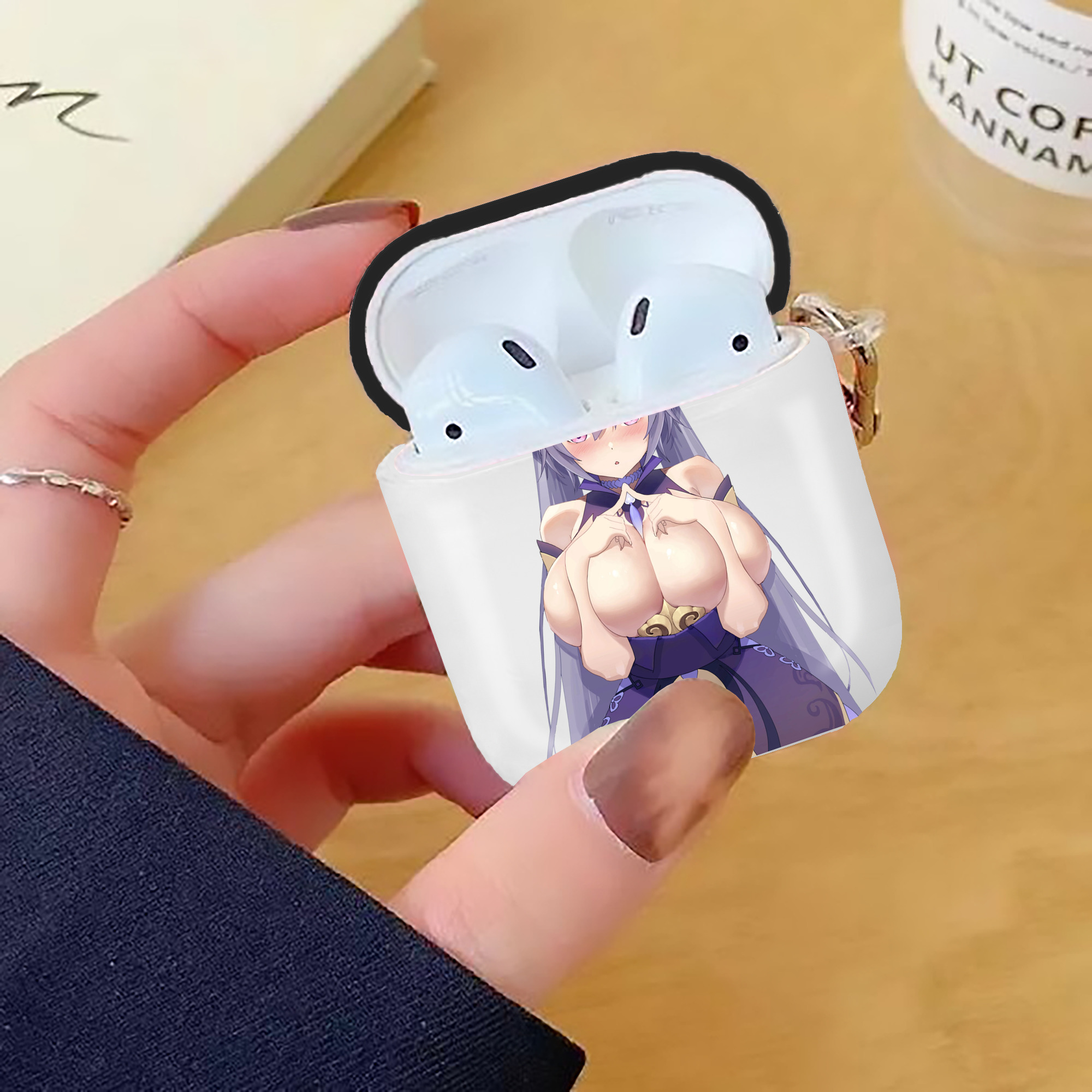 げんし神 刻晴 こくせい genshin Kokusei AirPods 第2世代保護ケース ハードシェル ブラック 耐衝撃・防指紋・カラビナ付き