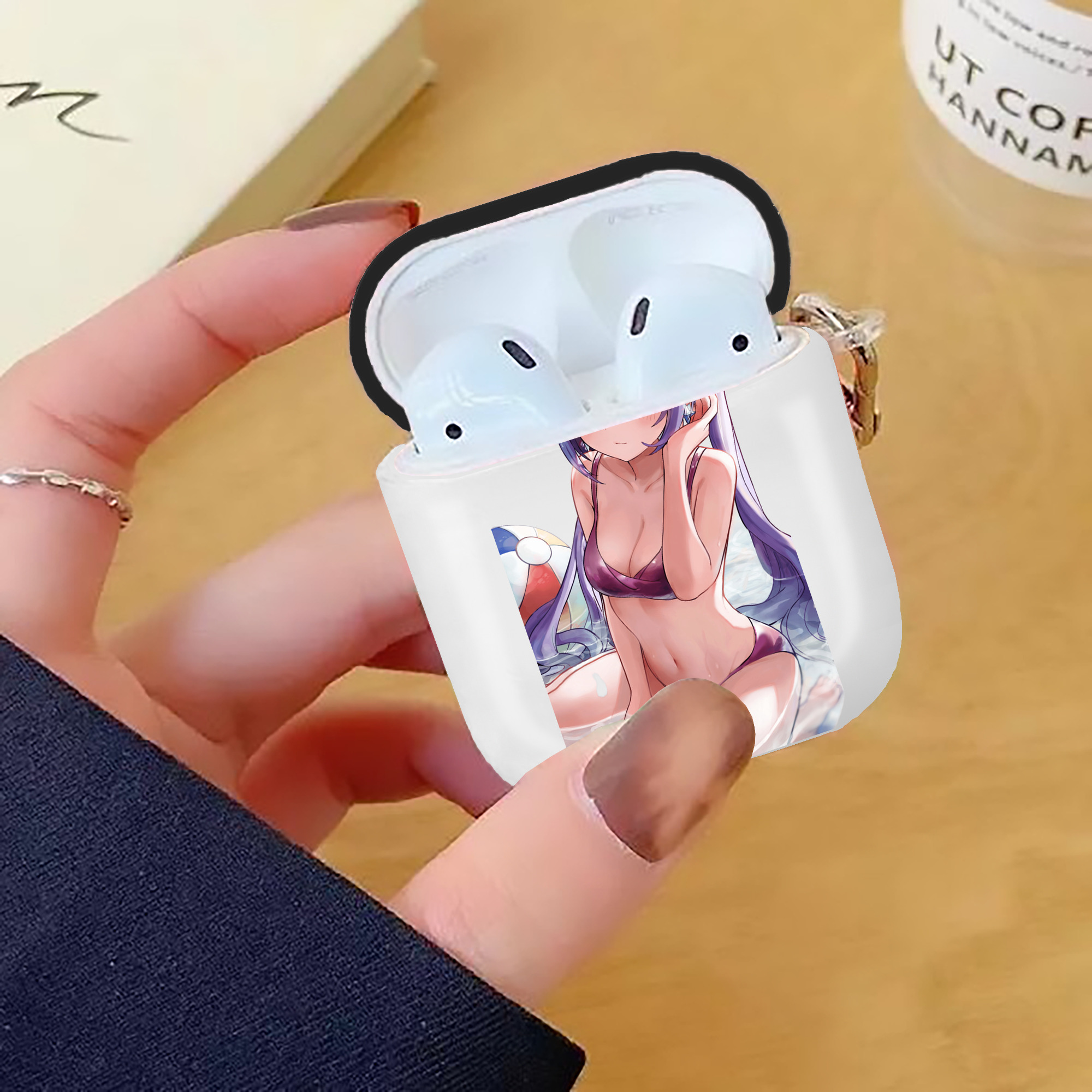 げんし神 刻晴 こくせい genshin Kokusei AirPods 第2世代保護ケース ハードシェル ブラック 耐衝撃・防指紋・カラビナ付き