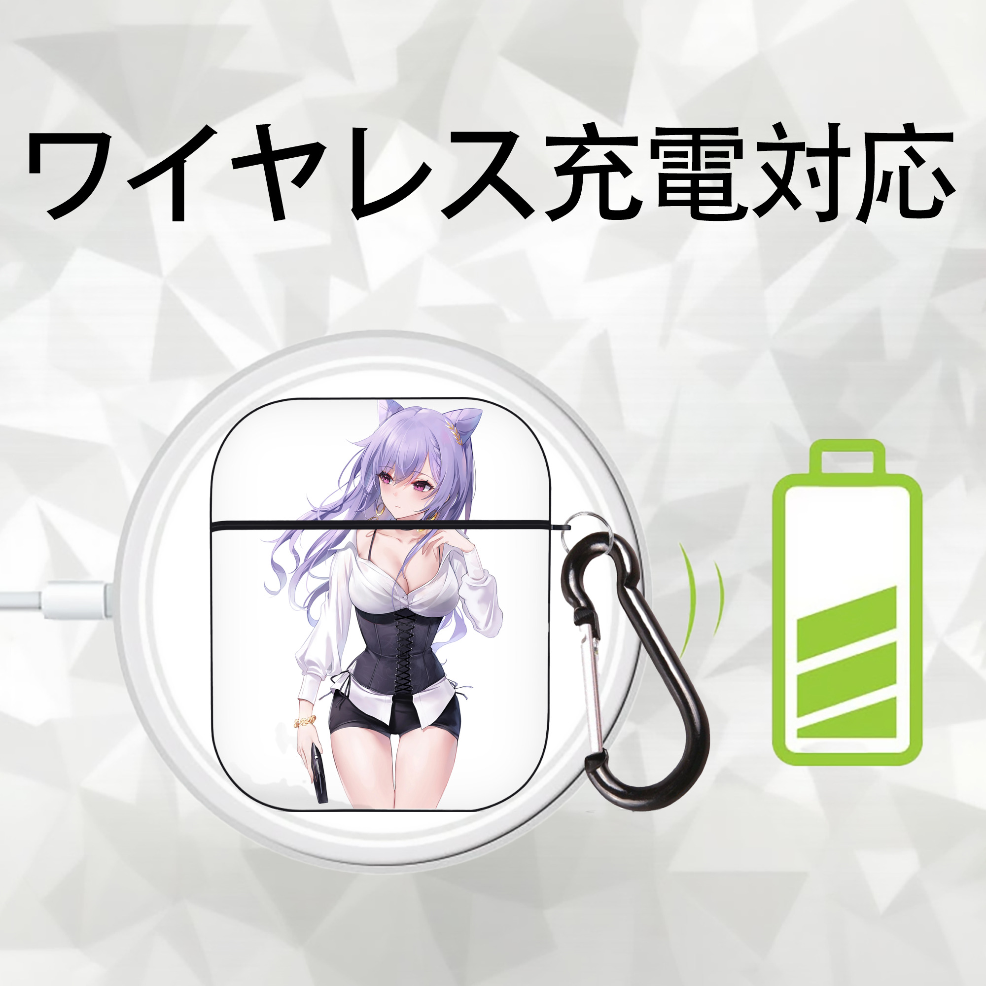 げんし神 刻晴 こくせい genshin Kokusei AirPods 第2世代保護ケース ハードシェル ブラック 耐衝撃・防指紋・カラビナ付き