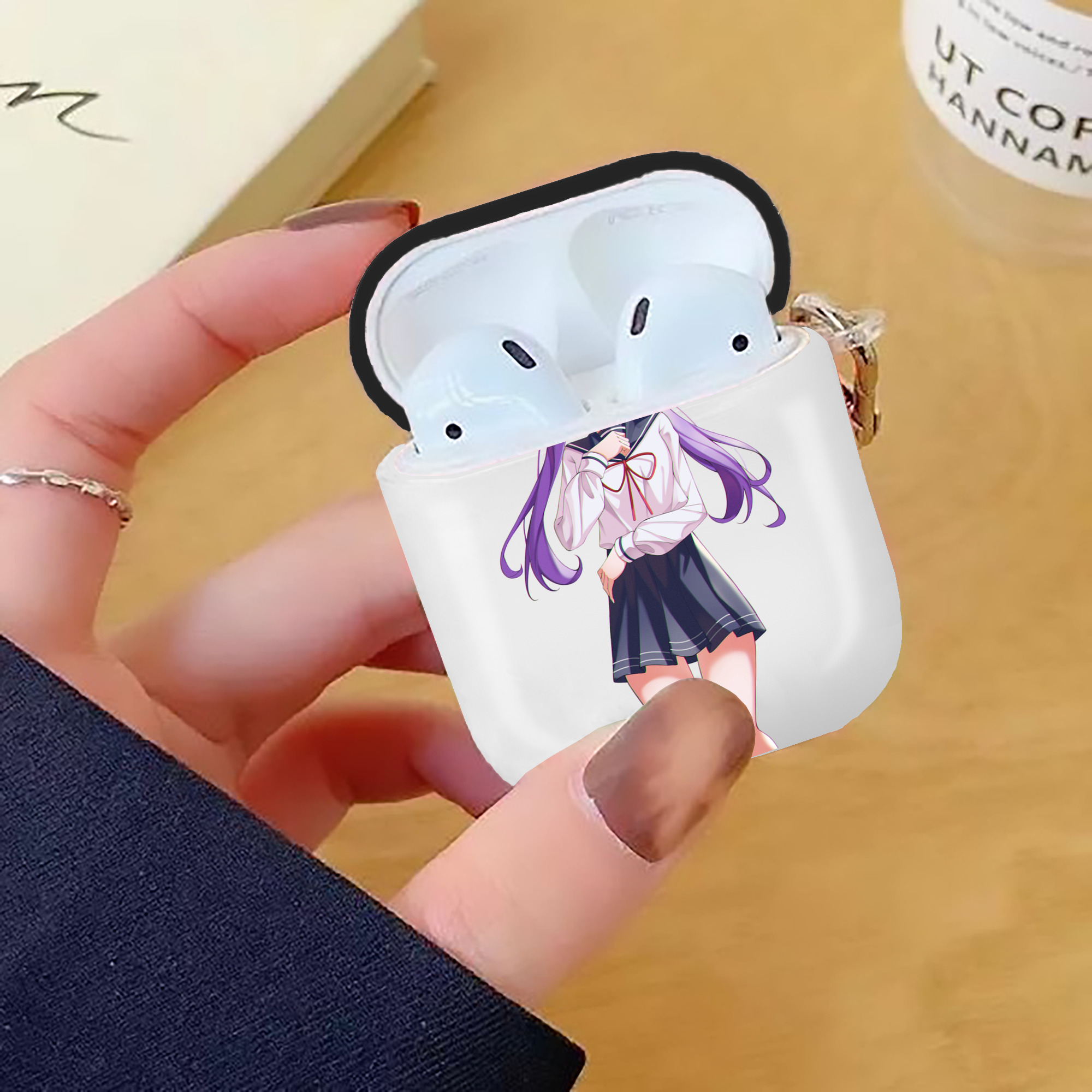 げんし神 刻晴 こくせい genshin Kokusei AirPods 第2世代保護ケース ハードシェル ブラック 耐衝撃・防指紋・カラビナ付き