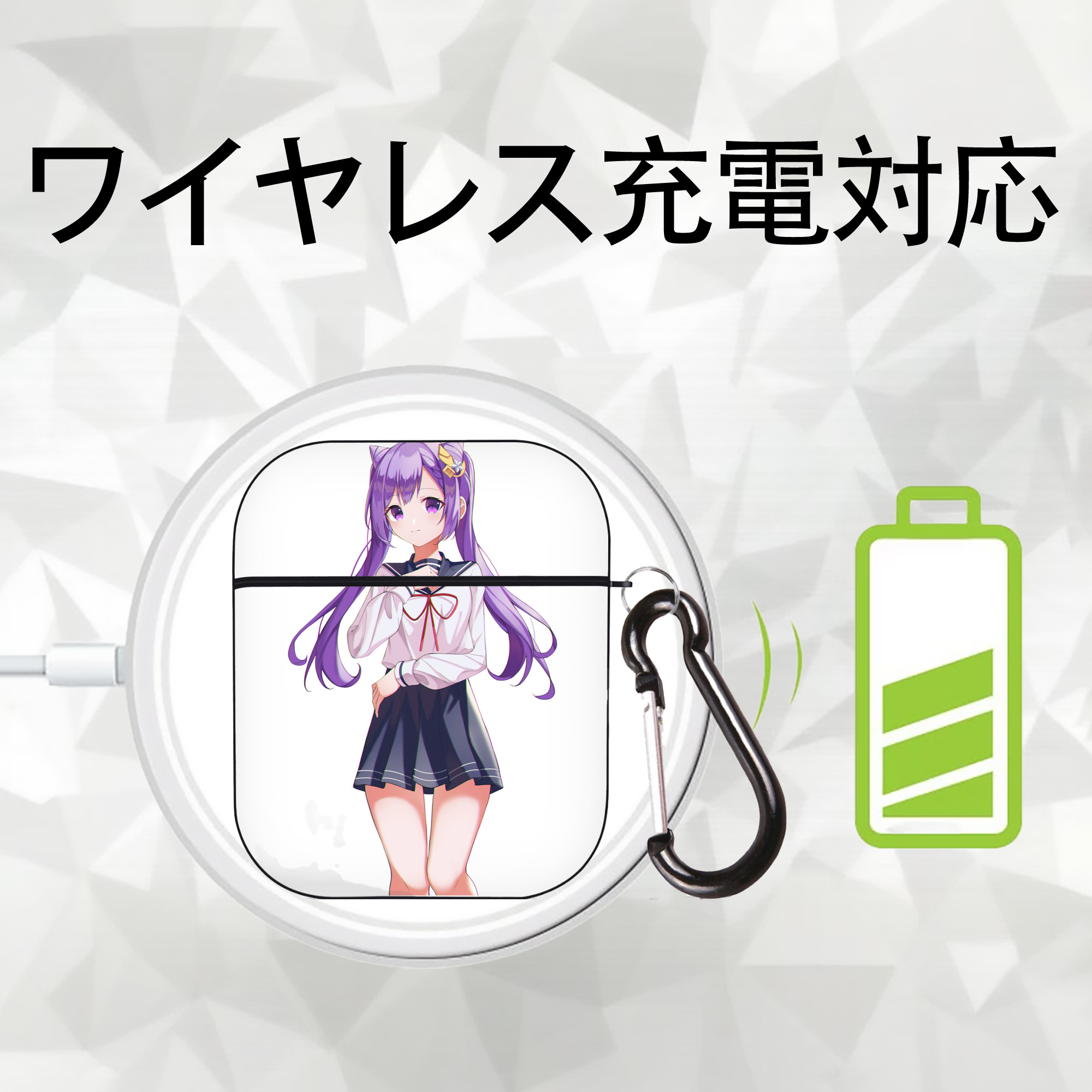 げんし神 刻晴 こくせい genshin Kokusei AirPods 第2世代保護ケース ハードシェル ブラック 耐衝撃・防指紋・カラビナ付き