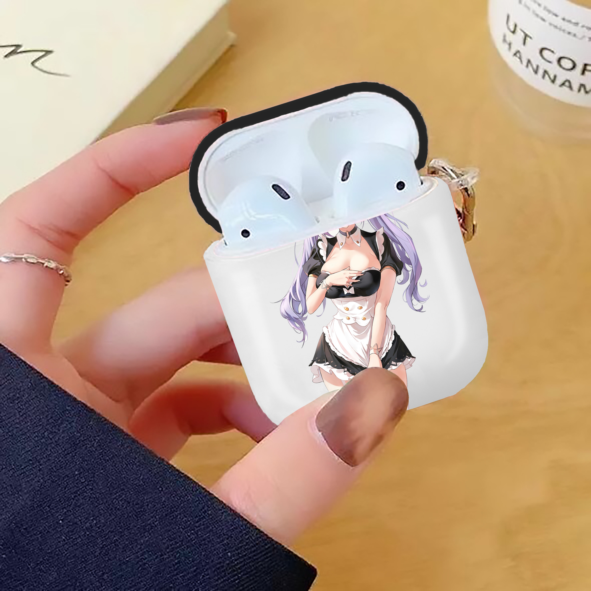 げんし神 刻晴 こくせい genshin Kokusei AirPods 第2世代保護ケース ハードシェル ブラック 耐衝撃・防指紋・カラビナ付き