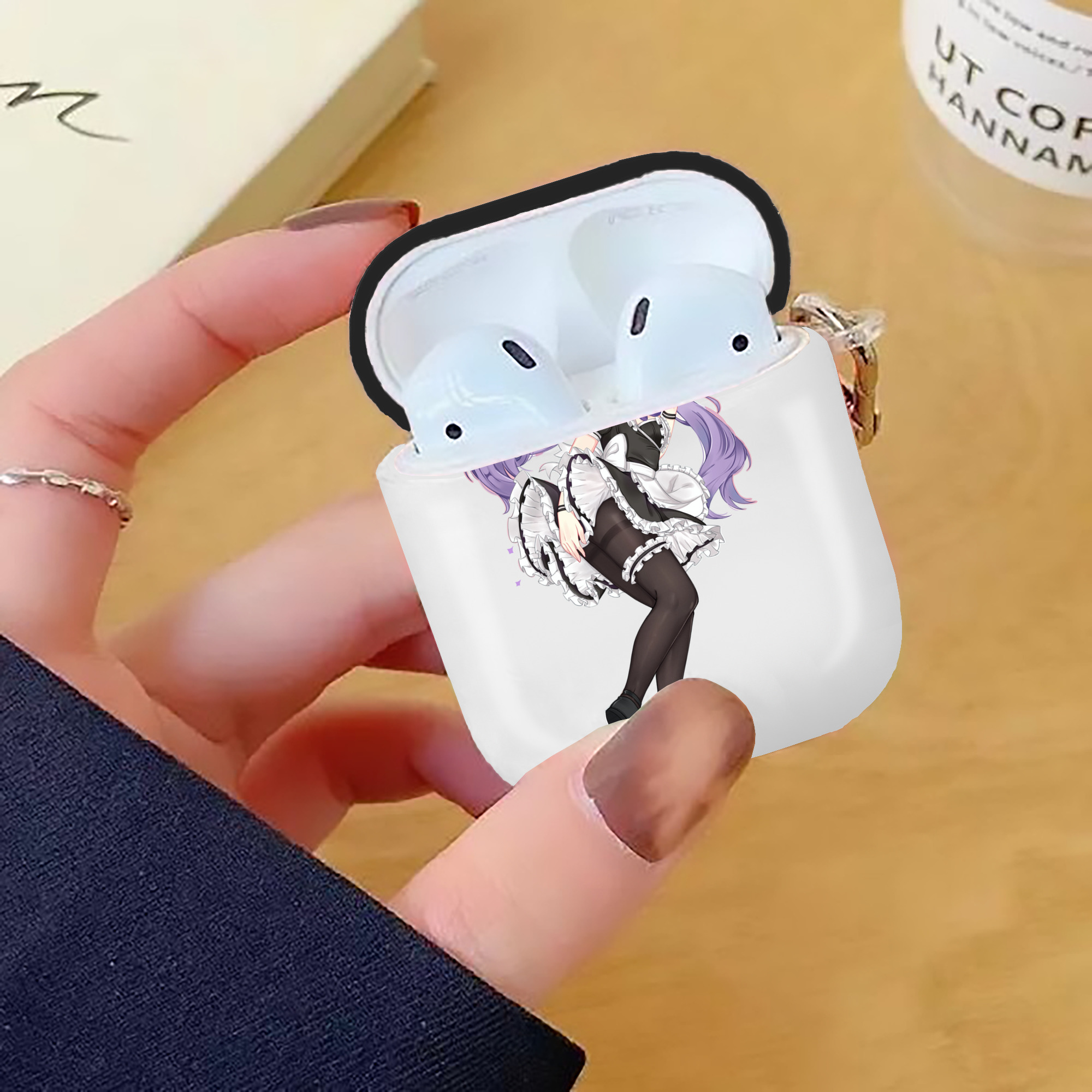 げんし神 刻晴 こくせい genshin Kokusei AirPods 第2世代保護ケース ハードシェル ブラック 耐衝撃・防指紋・カラビナ付き