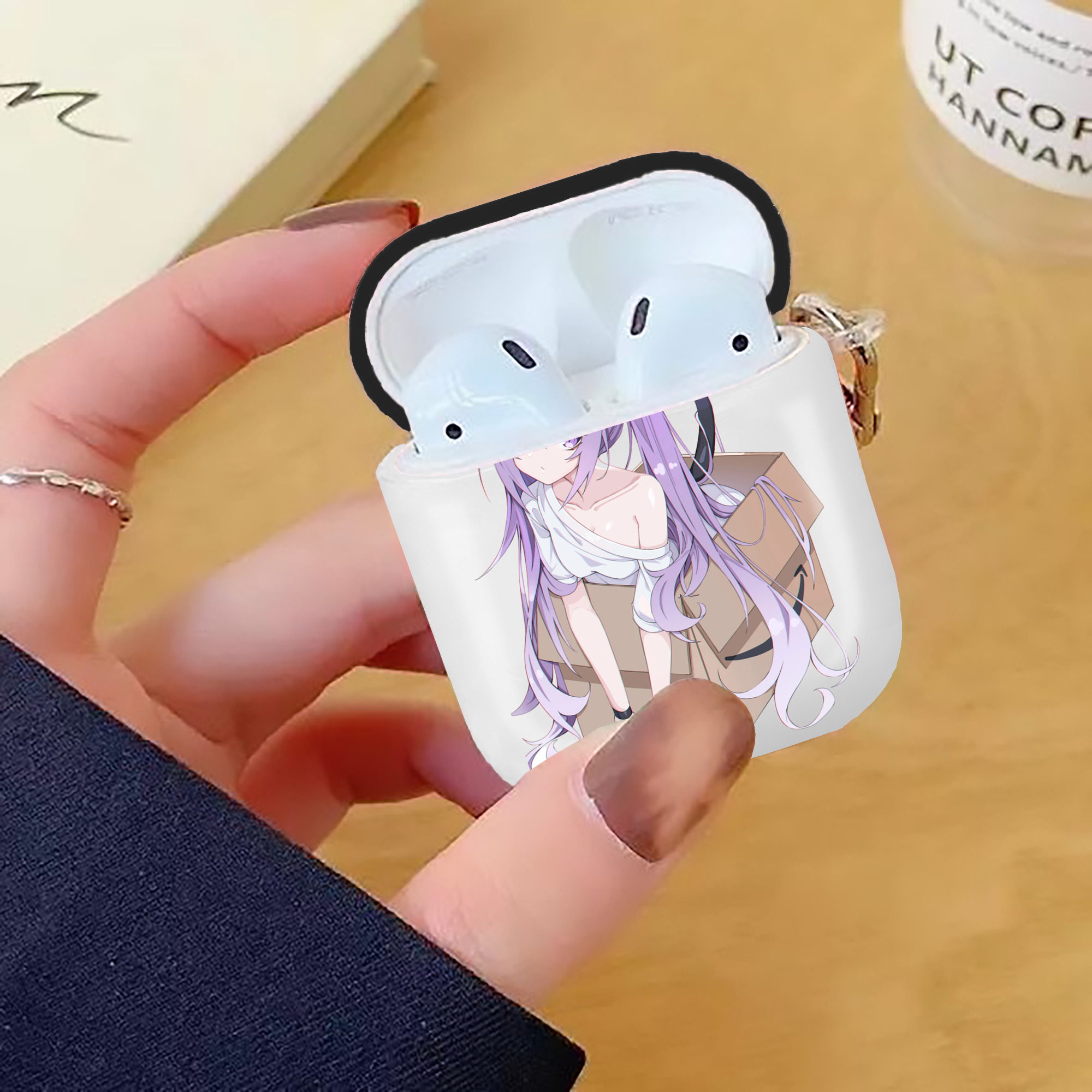 げんし神 刻晴 こくせい genshin Kokusei AirPods 第2世代保護ケース ハードシェル ブラック 耐衝撃・防指紋・カラビナ付き