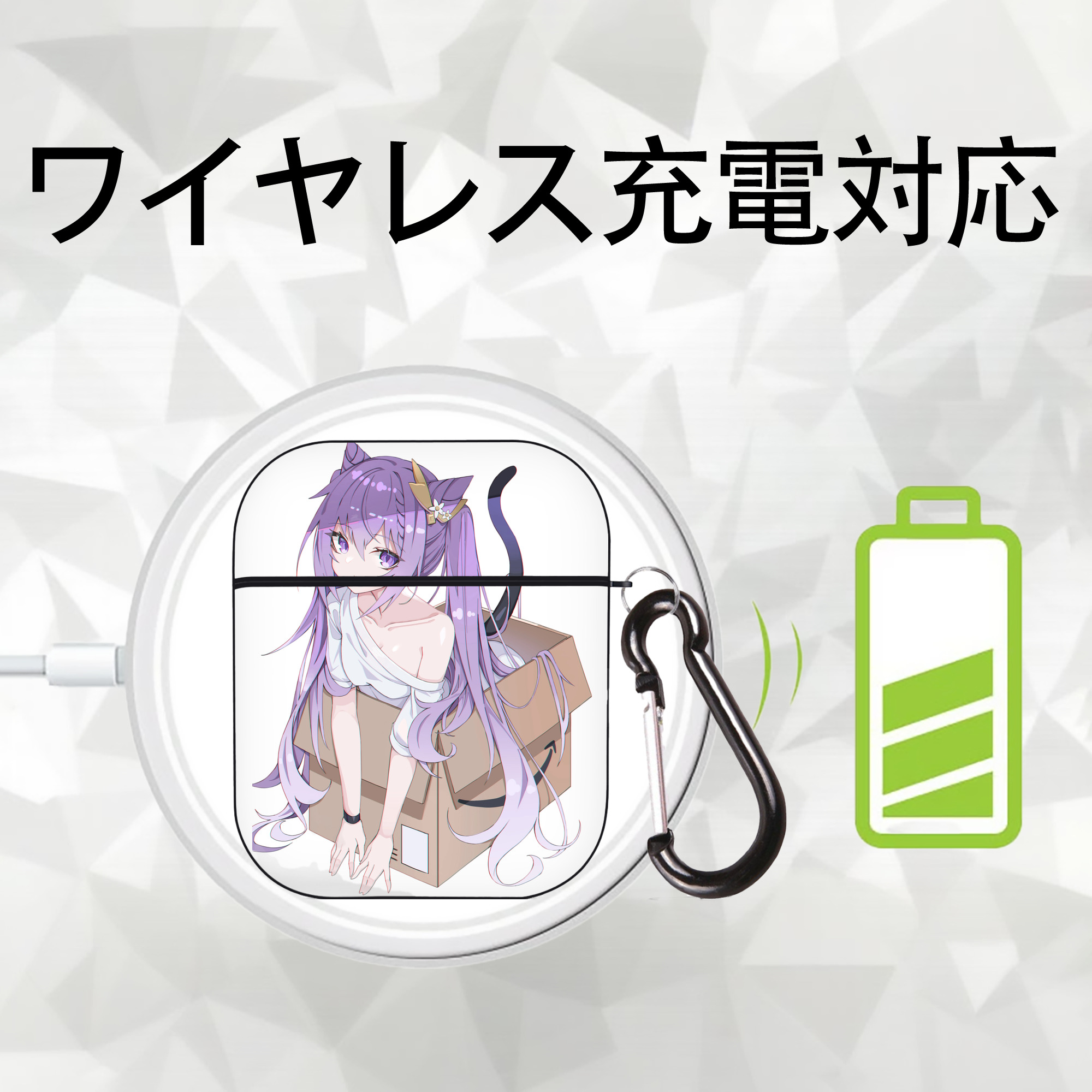 げんし神 刻晴 こくせい genshin Kokusei AirPods 第2世代保護ケース ハードシェル ブラック 耐衝撃・防指紋・カラビナ付き