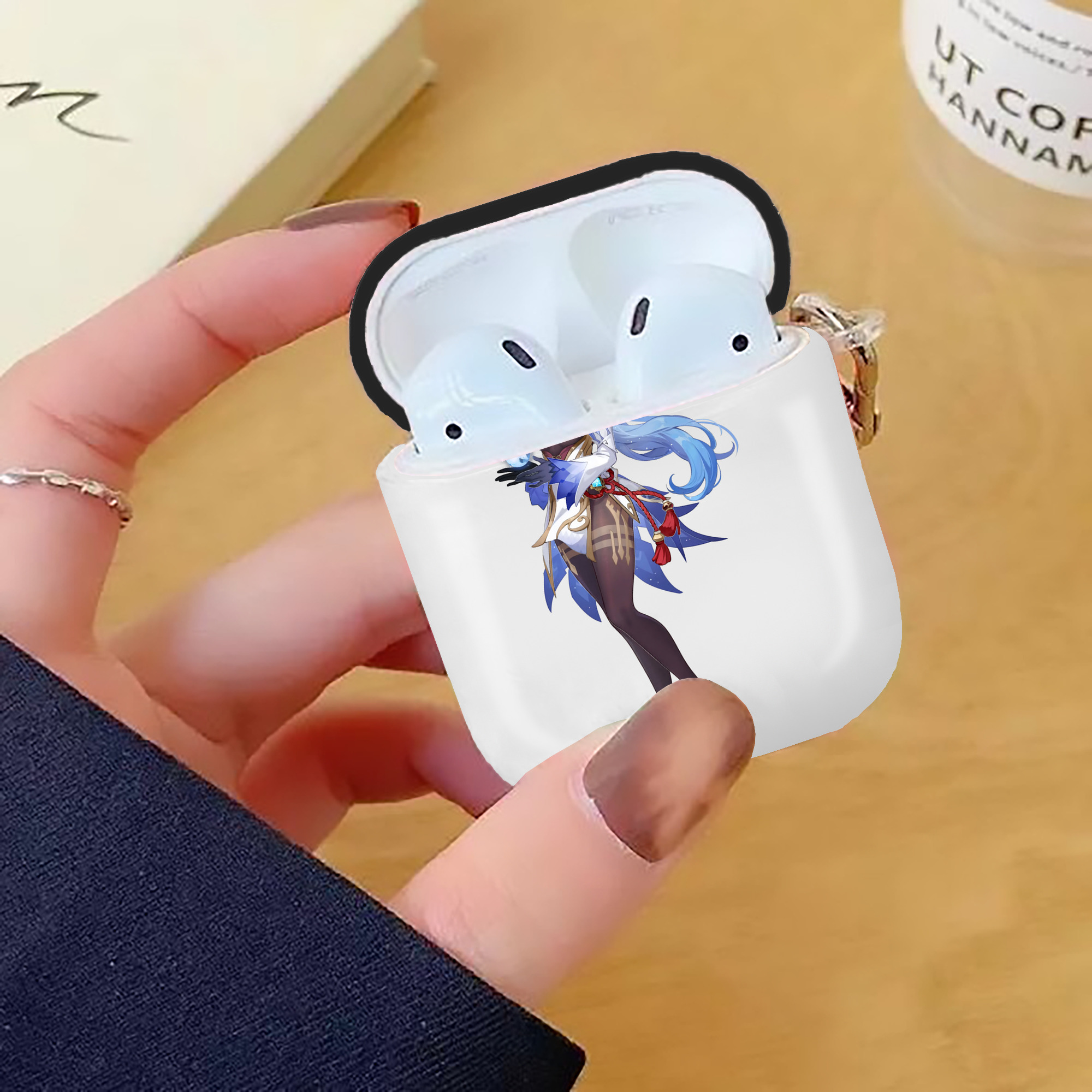 げんし神 甘雨 かんう genshin Ganyu AirPods 第2世代保護ケース ハードシェル ブラック 耐衝撃・防指紋・カラビナ付き