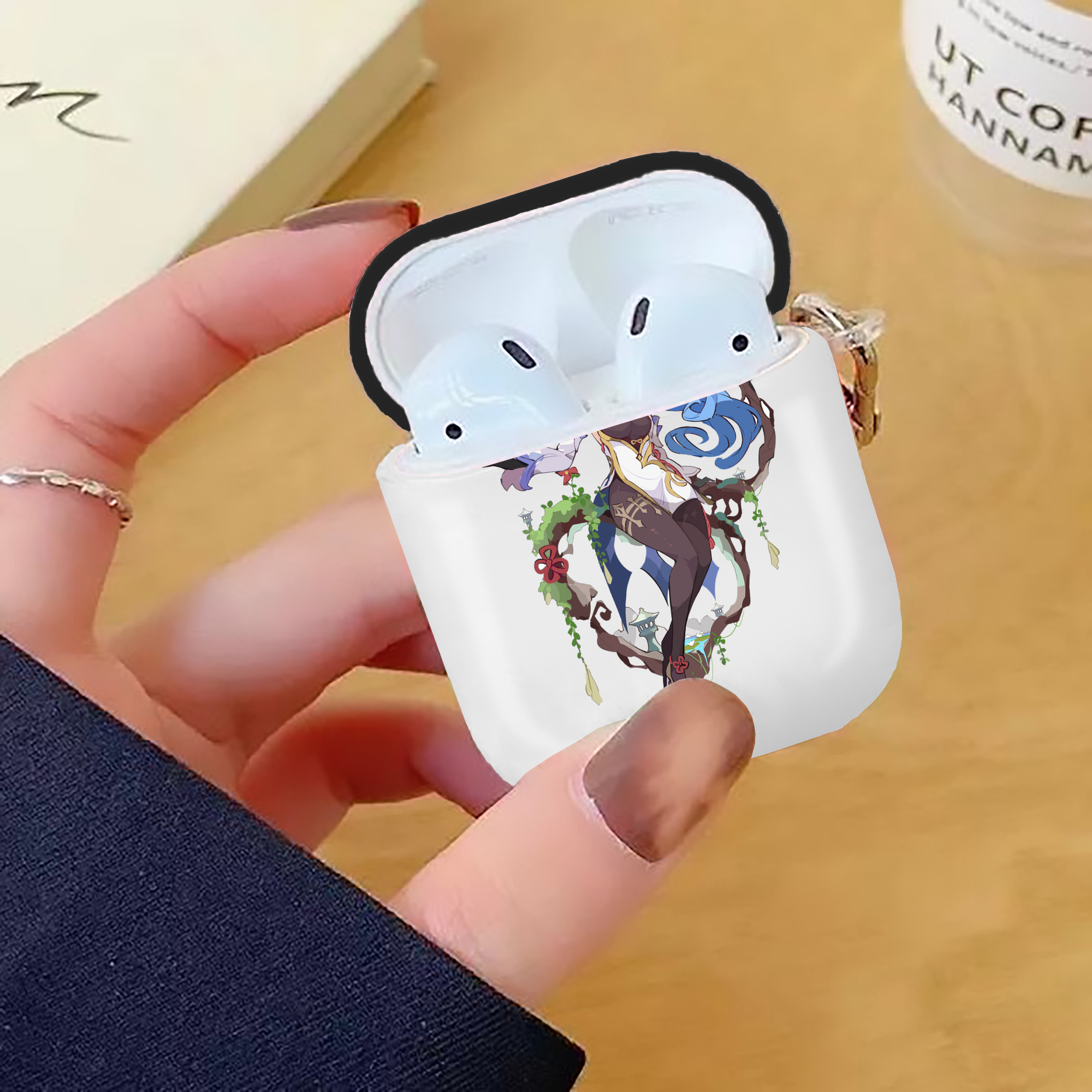げんし神 甘雨 かんう genshin Ganyu AirPods 第2世代保護ケース ハードシェル ブラック 耐衝撃・防指紋・カラビナ付き