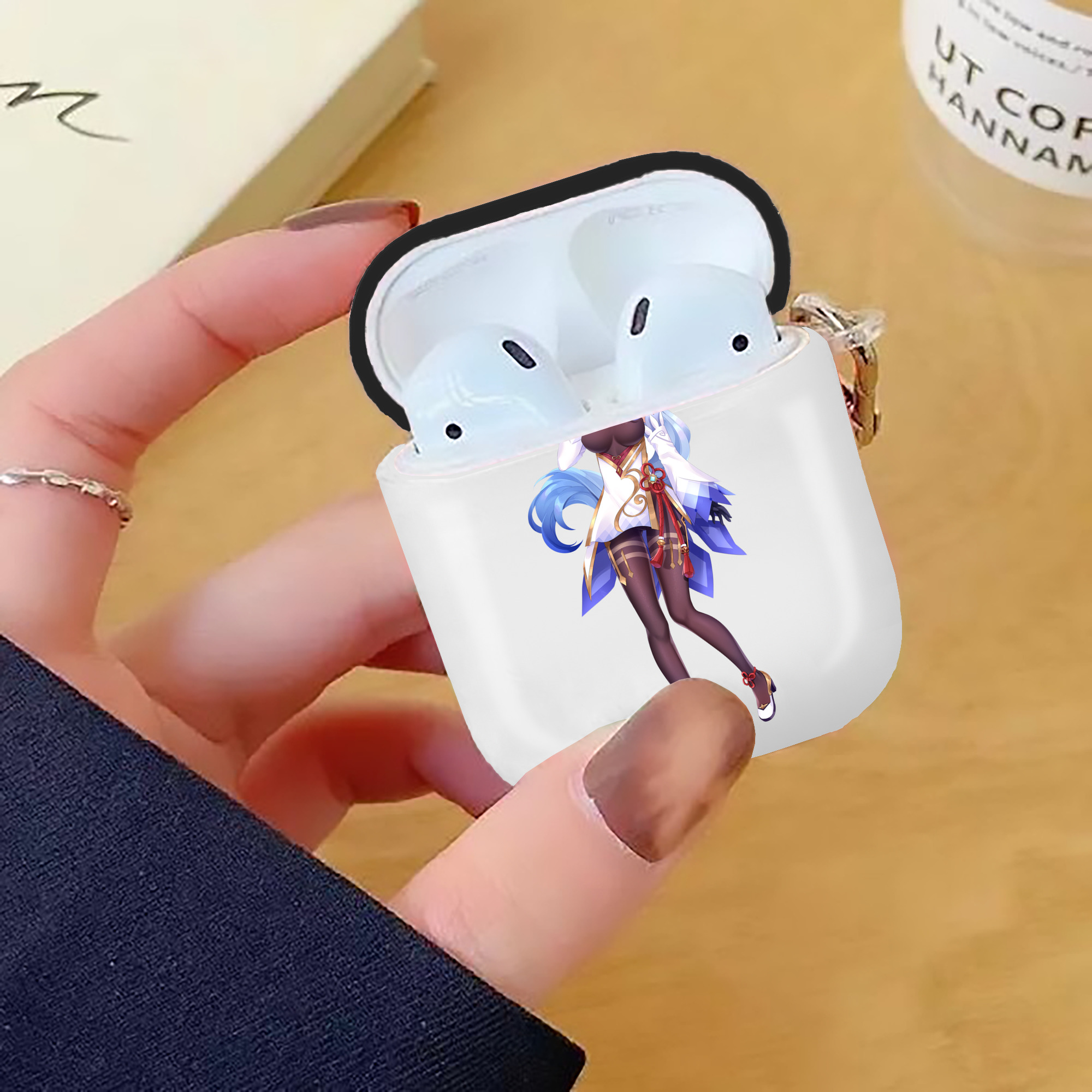 げんし神 甘雨 かんう genshin Ganyu AirPods 第2世代保護ケース ハードシェル ブラック 耐衝撃・防指紋・カラビナ付き