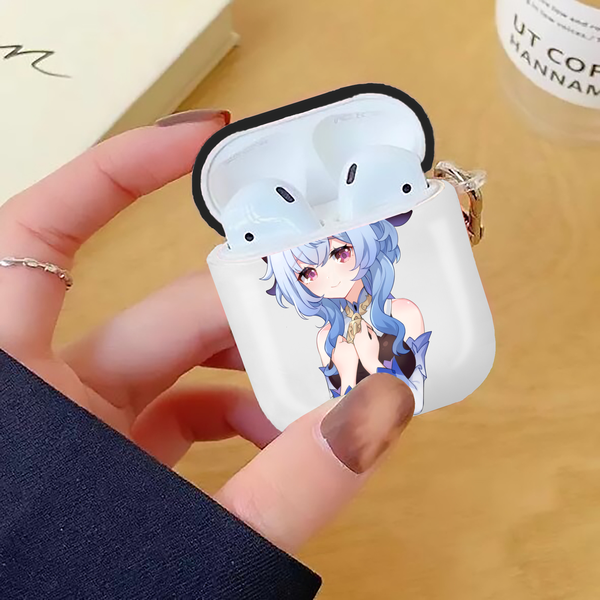 げんし神 甘雨 かんう genshin Ganyu AirPods 第2世代保護ケース ハードシェル ブラック 耐衝撃・防指紋・カラビナ付き