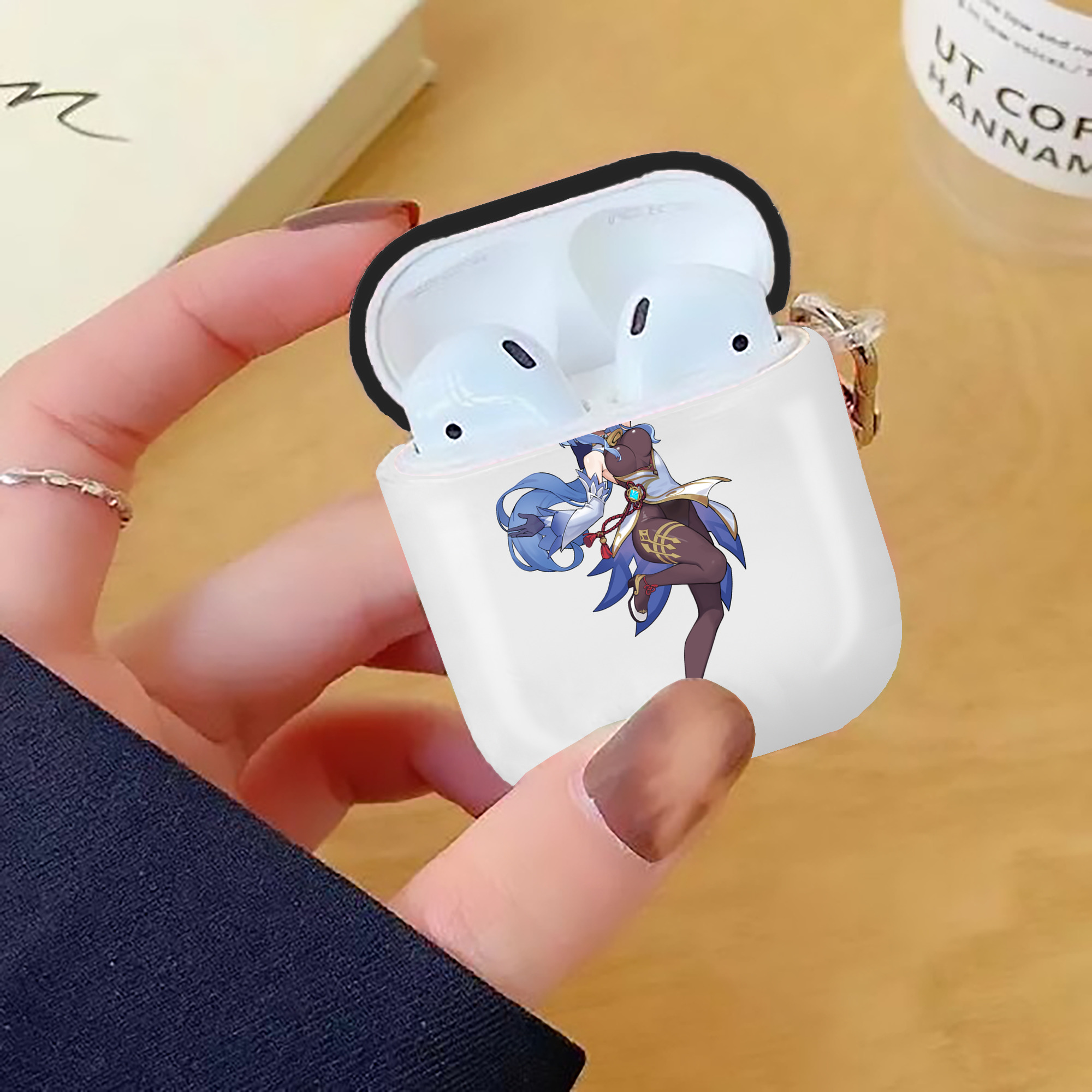 げんし神 甘雨 かんう genshin Ganyu AirPods 第2世代保護ケース ハードシェル ブラック 耐衝撃・防指紋・カラビナ付き