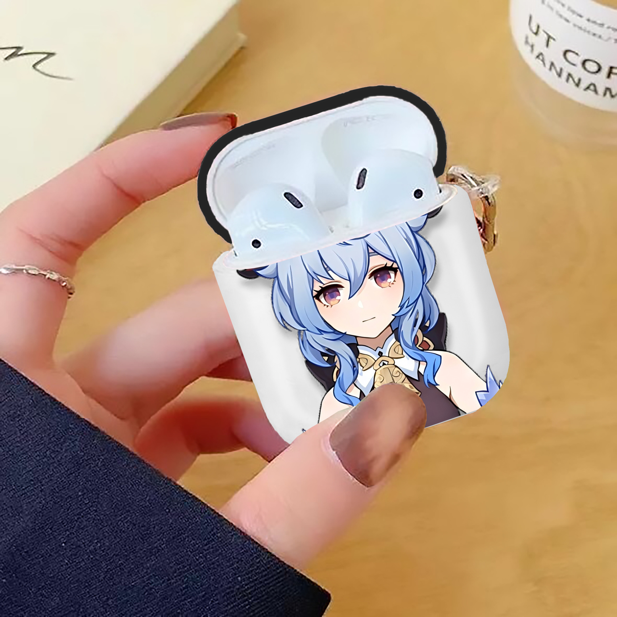 げんし神 甘雨 かんう genshin Ganyu AirPods 第2世代保護ケース ハードシェル ブラック 耐衝撃・防指紋・カラビナ付き