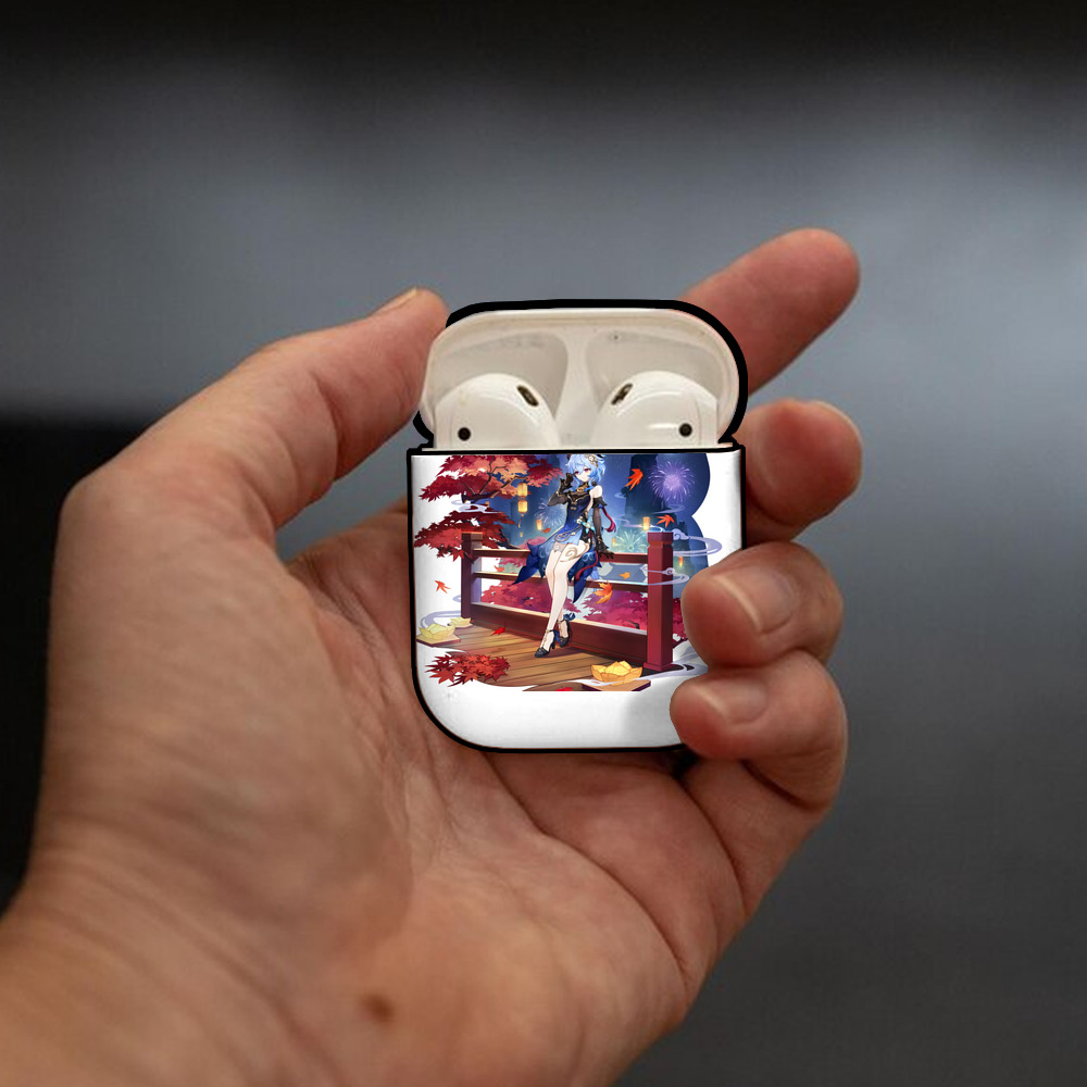 げんし神 甘雨 かんう genshin Ganyu AirPods 第2世代保護ケース ハードシェル ブラック 耐衝撃・防指紋・カラビナ付き