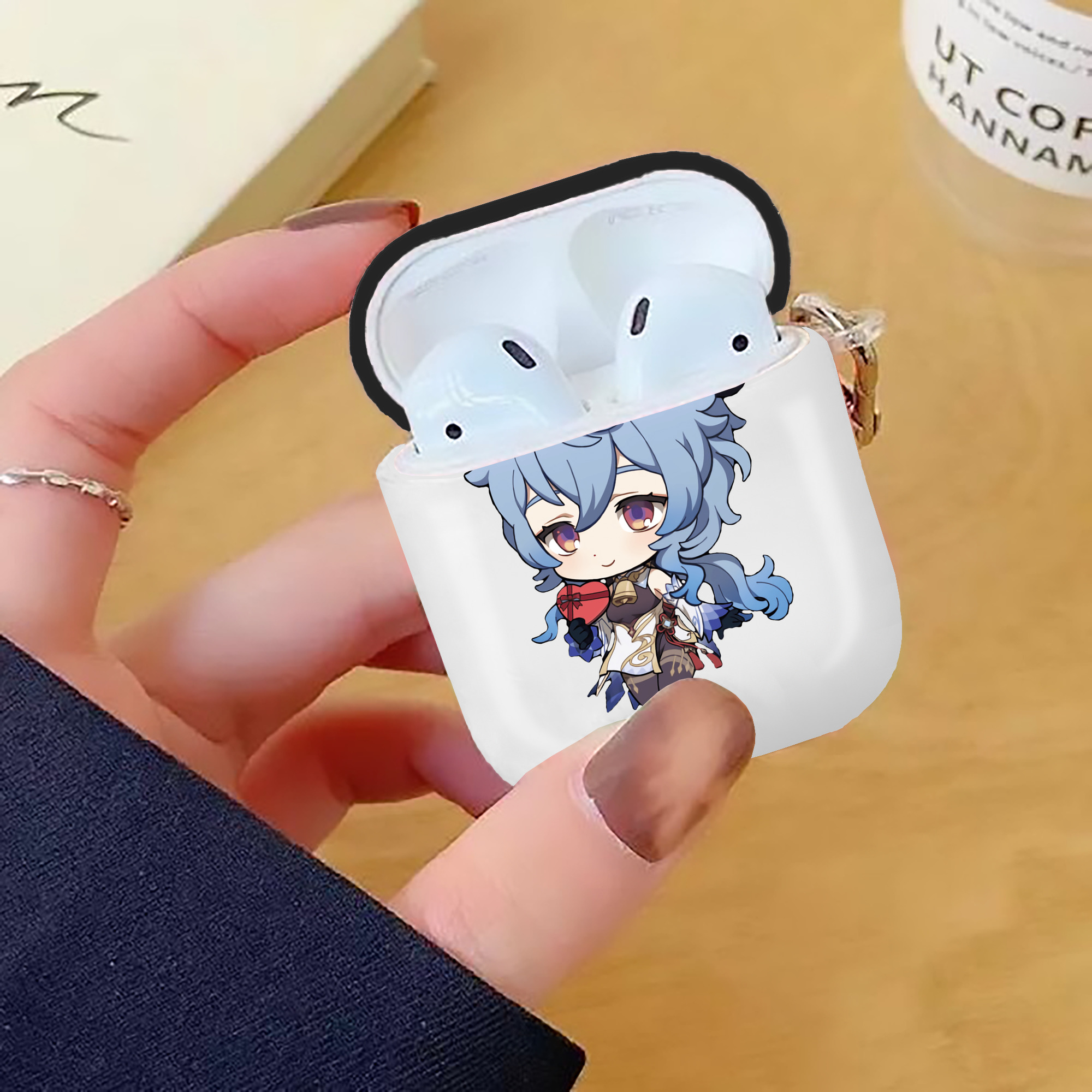 げんし神 甘雨 かんう genshin Ganyu AirPods 第2世代保護ケース ハードシェル ブラック 耐衝撃・防指紋・カラビナ付き