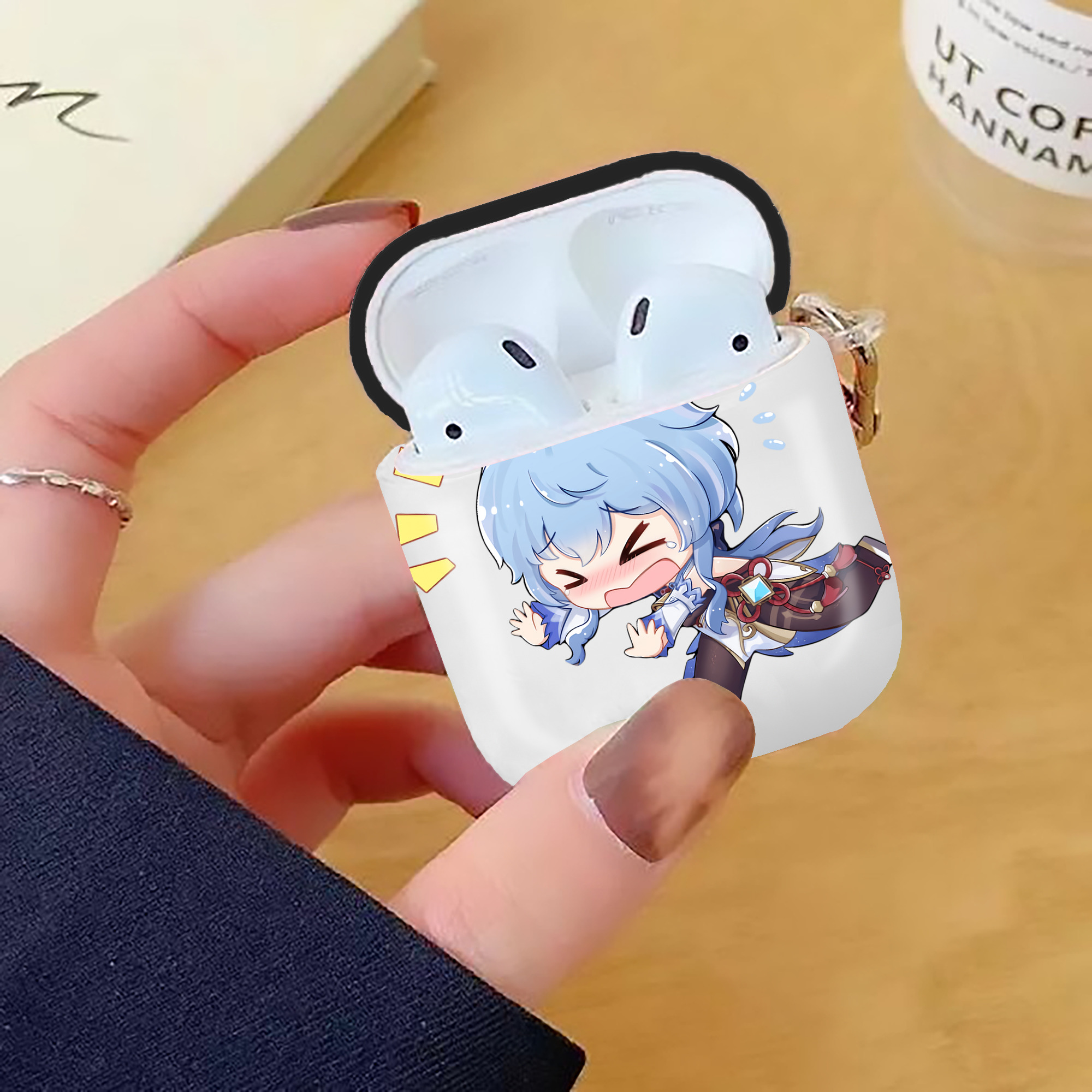 げんし神 甘雨 かんう genshin Ganyu AirPods 第2世代保護ケース ハードシェル ブラック 耐衝撃・防指紋・カラビナ付き