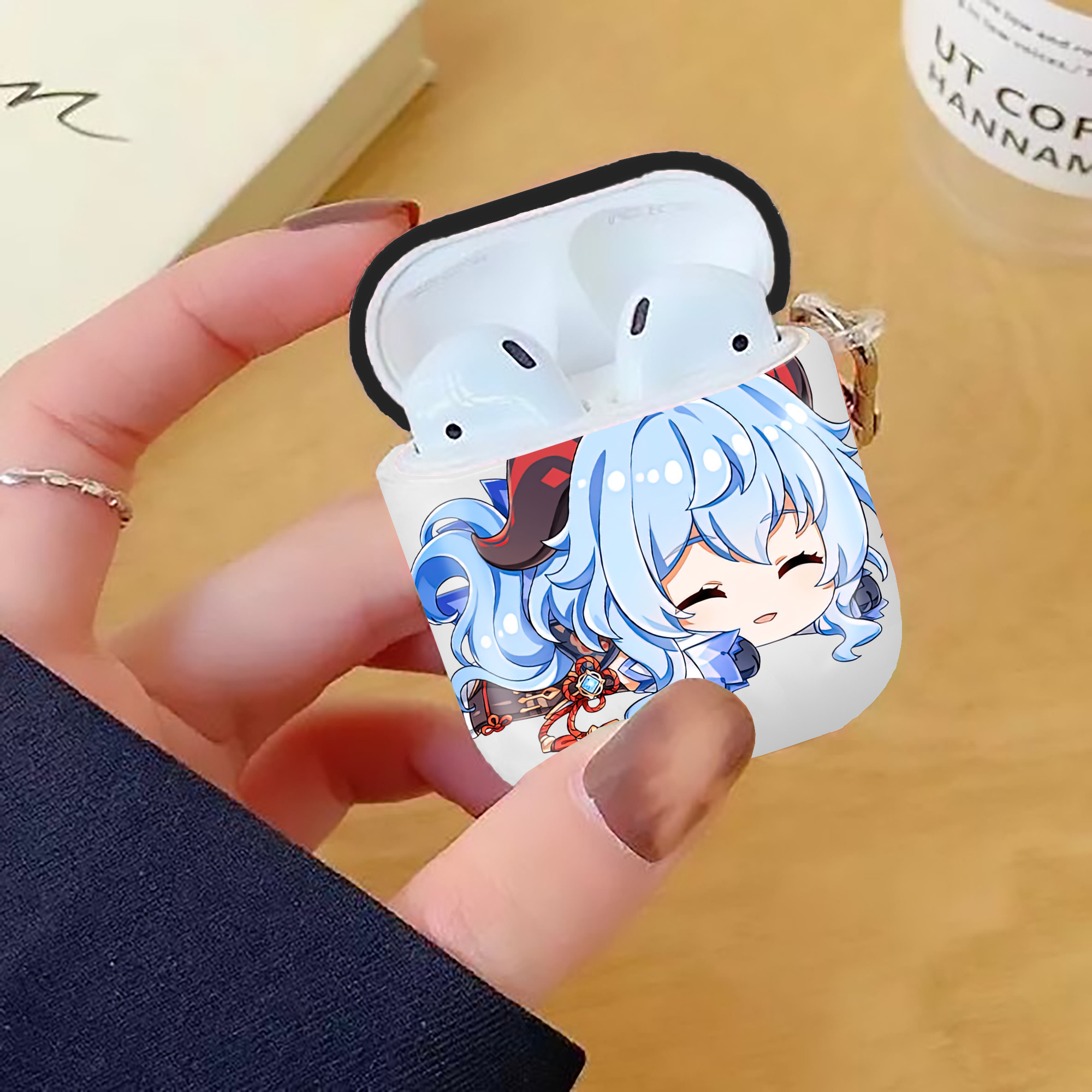 げんし神 甘雨 かんう genshin Ganyu AirPods 第2世代保護ケース ハードシェル ブラック 耐衝撃・防指紋・カラビナ付き